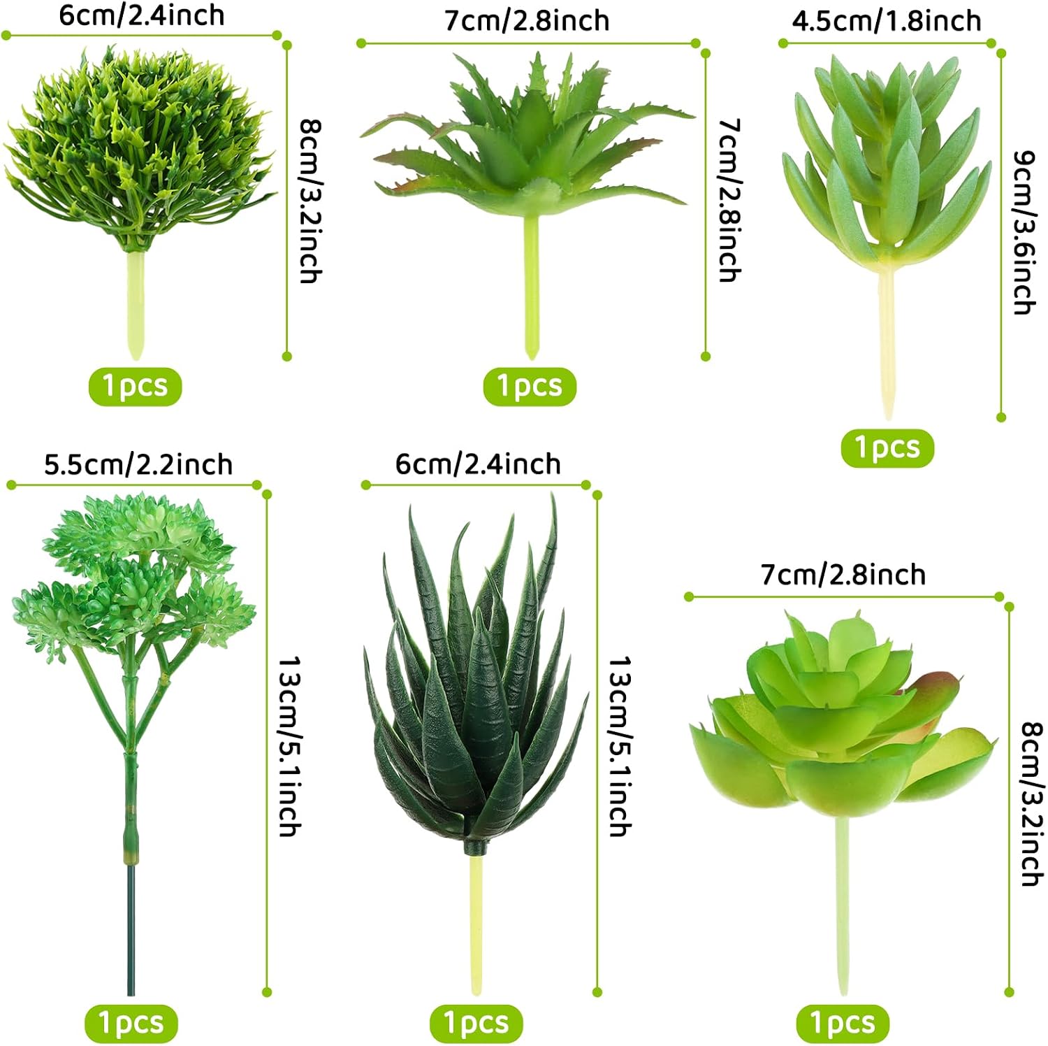 Detalle 2 de QUOZUO 1214-QEUQU kunstvetplanten, set van 6 mini vetplanten in groen