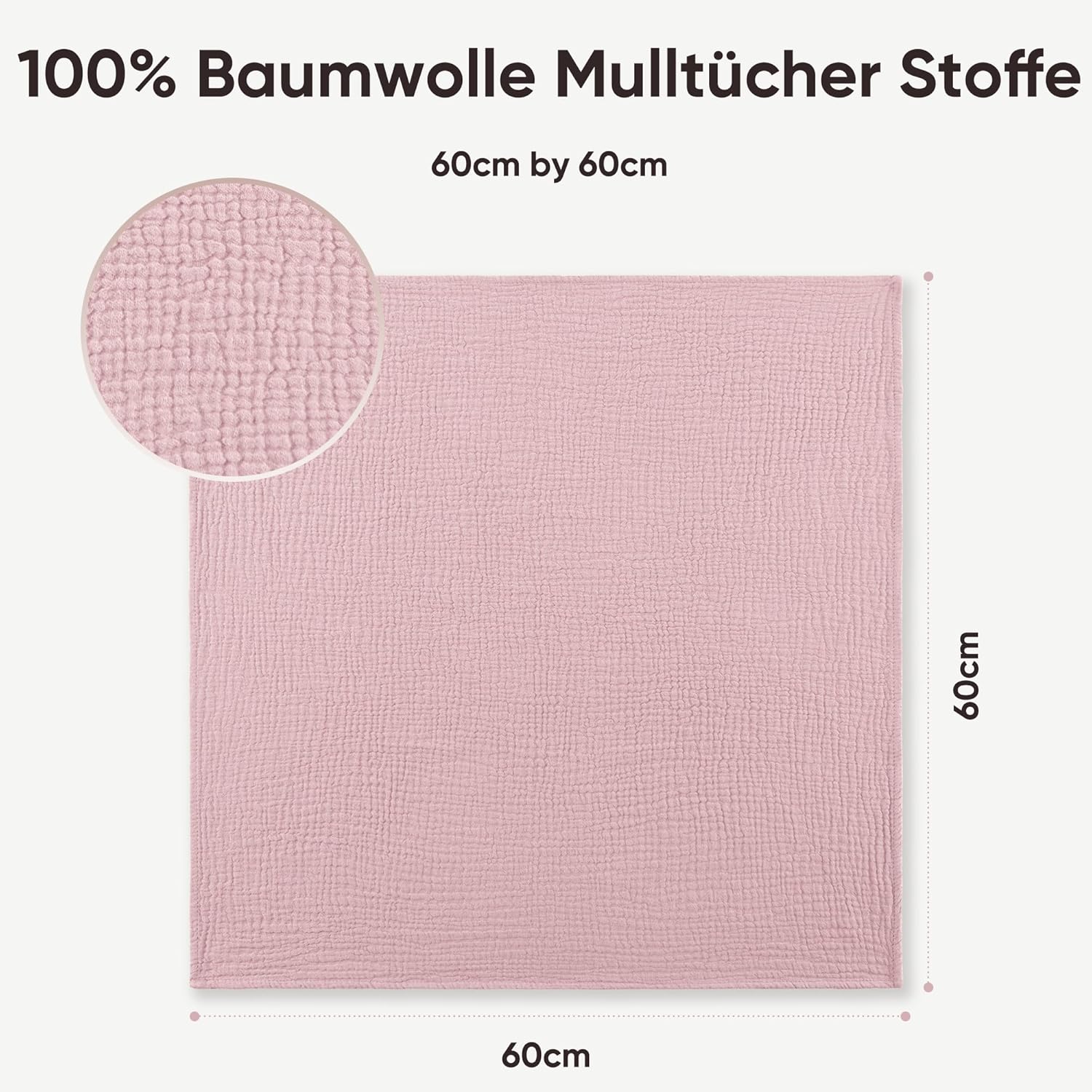 Thumbnail 2 de Bearmoss Musselin-Spucktücher für Babys aus 100% Baumwolle, 3er-Set 60 x 60 cm (Rosa Herz)