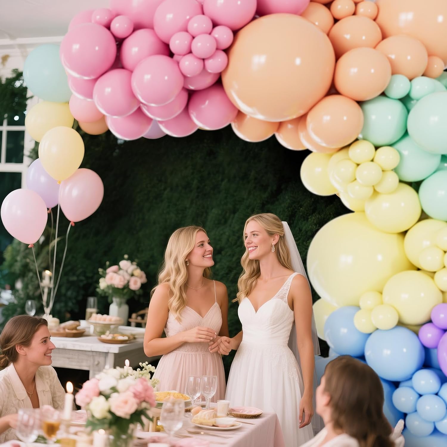Detalle de Rainbow Pastel Balloons Arch Garland Kit (Latex, Assorted Sizes) — 114-Piece Party Decoration Set