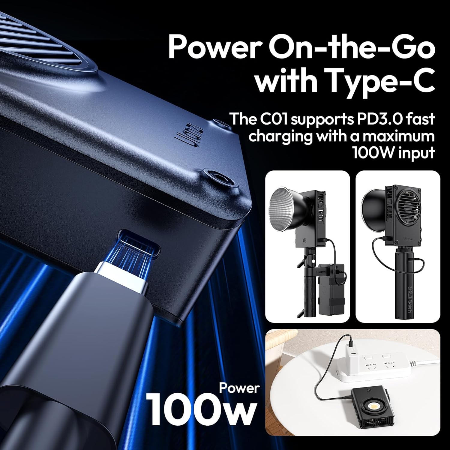 Thumbnail 2 de ULANZI Lumière Vidéo 100W COB avec monture Bowens (2700–6500K) – commande par bouton rotatif, bi-color