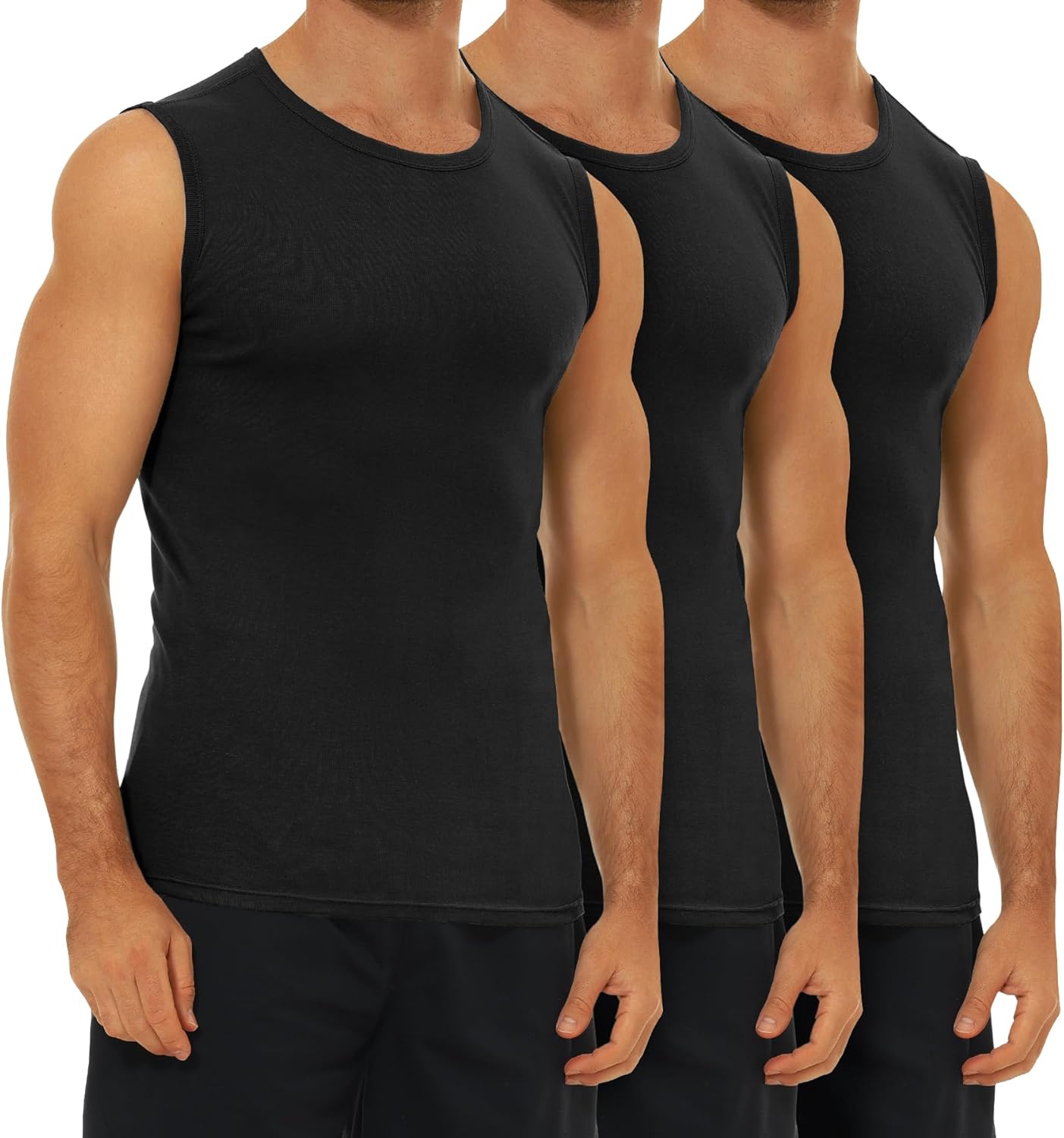 Detalle de FALARY canottiere uomo pacco da 3 in 100% cotone (S-5XL) bianco, nero, marina e oliva
