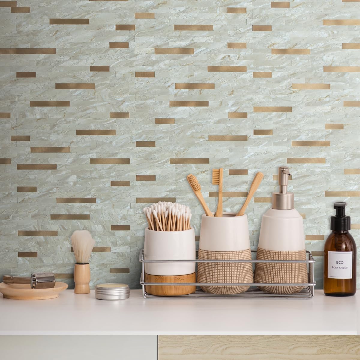 Detalle 1 de AULIGET Faux Stone Peel-and-Stick Backsplash, Light Brown PVC, 20 Sheets