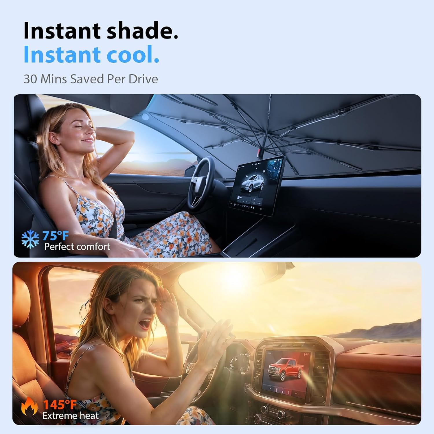 Thumbnail 2 de Adefor Windshield Sun Shade Umbrella for Ford F-Series (2015-2025) — 10-Rib Anti-Sagging, Full UV Block