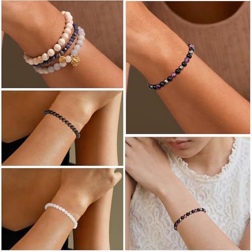 Detalle de Esrael Armband aus Schwarzer Turmalin, Tigerauge und Hämatit – Stretch‑Armband für Damen