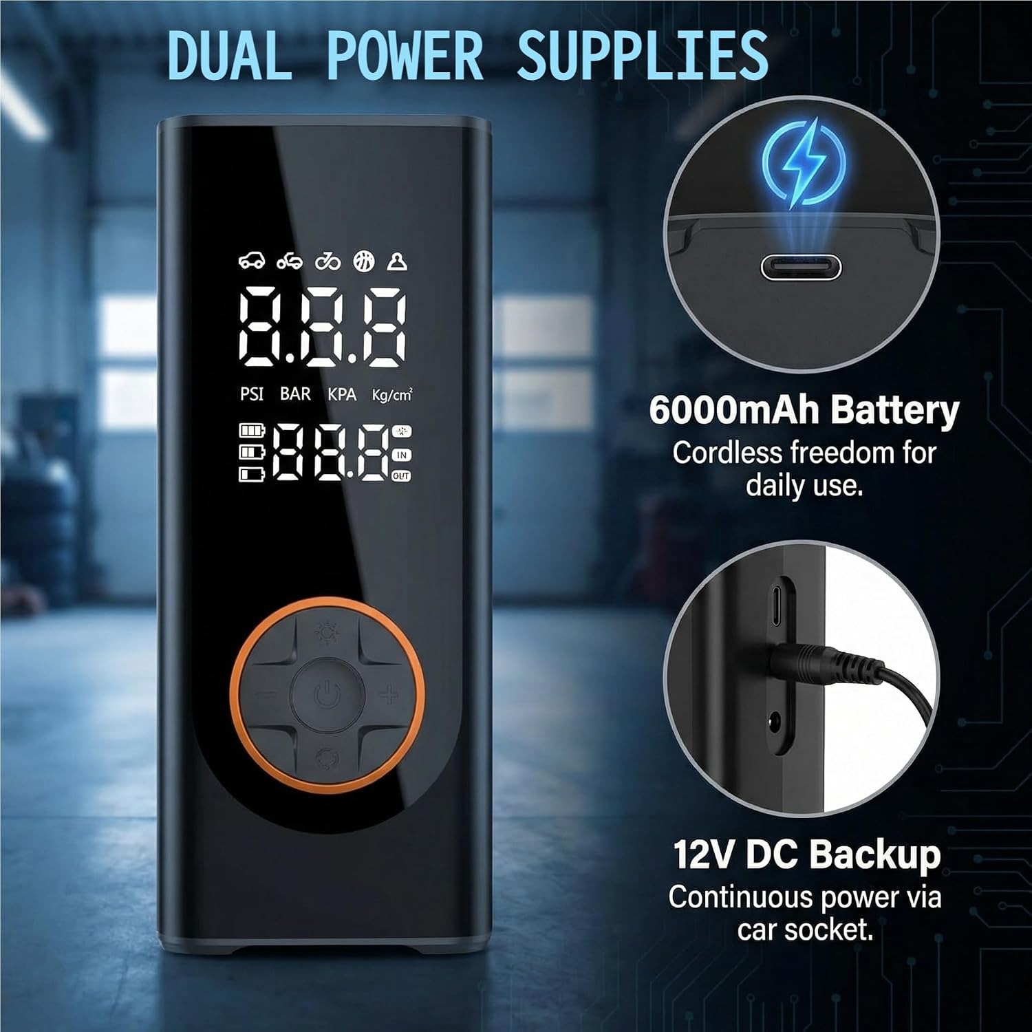 Thumbnail 3 de Cordless Tyre Inflator air compressor: 150 PSI, 6000 mAh Battery & LED Torch