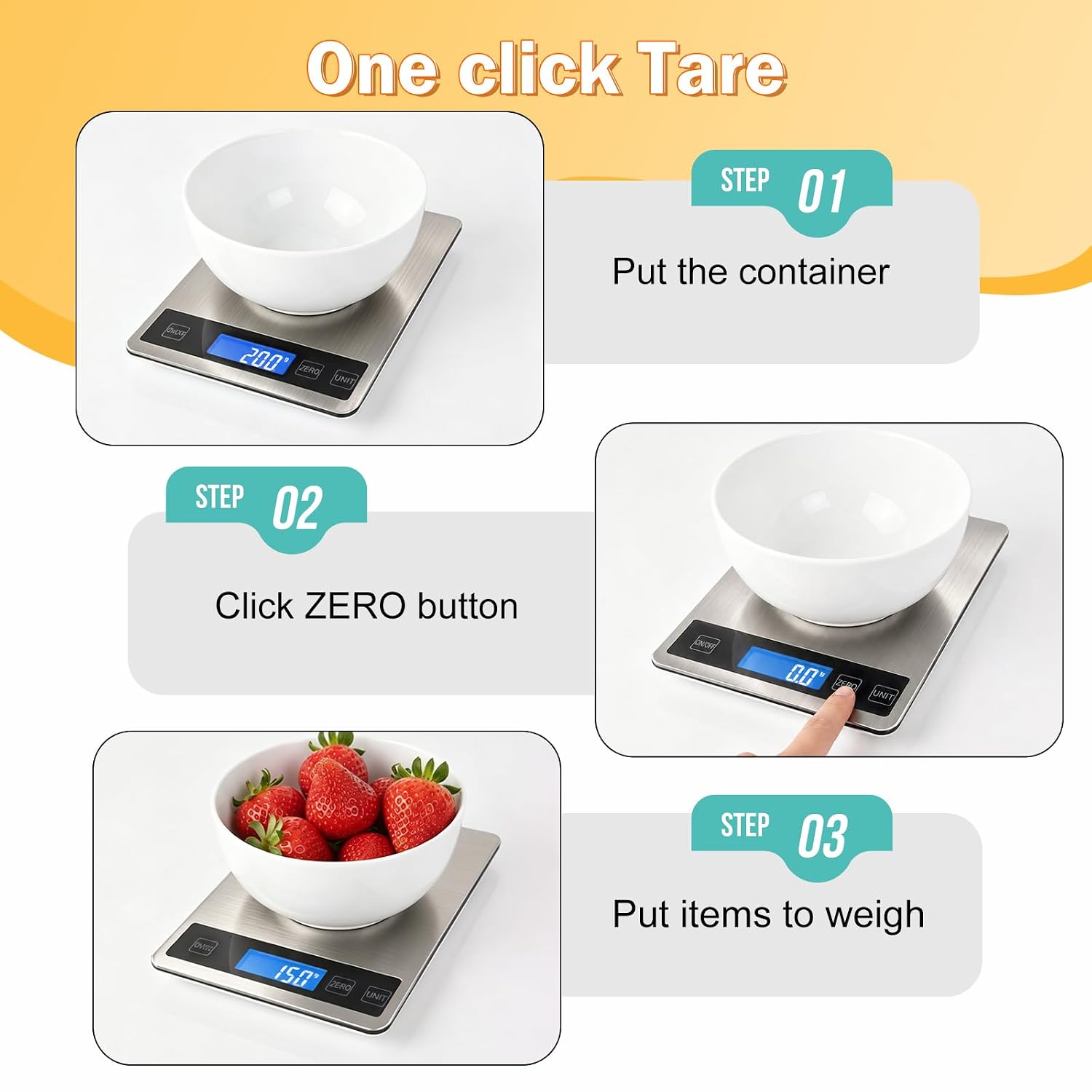 Detalle de Deweywei XDZC-001 Digital Kitchen Scale, 33 lb, Stainless Steel, USB Charging
