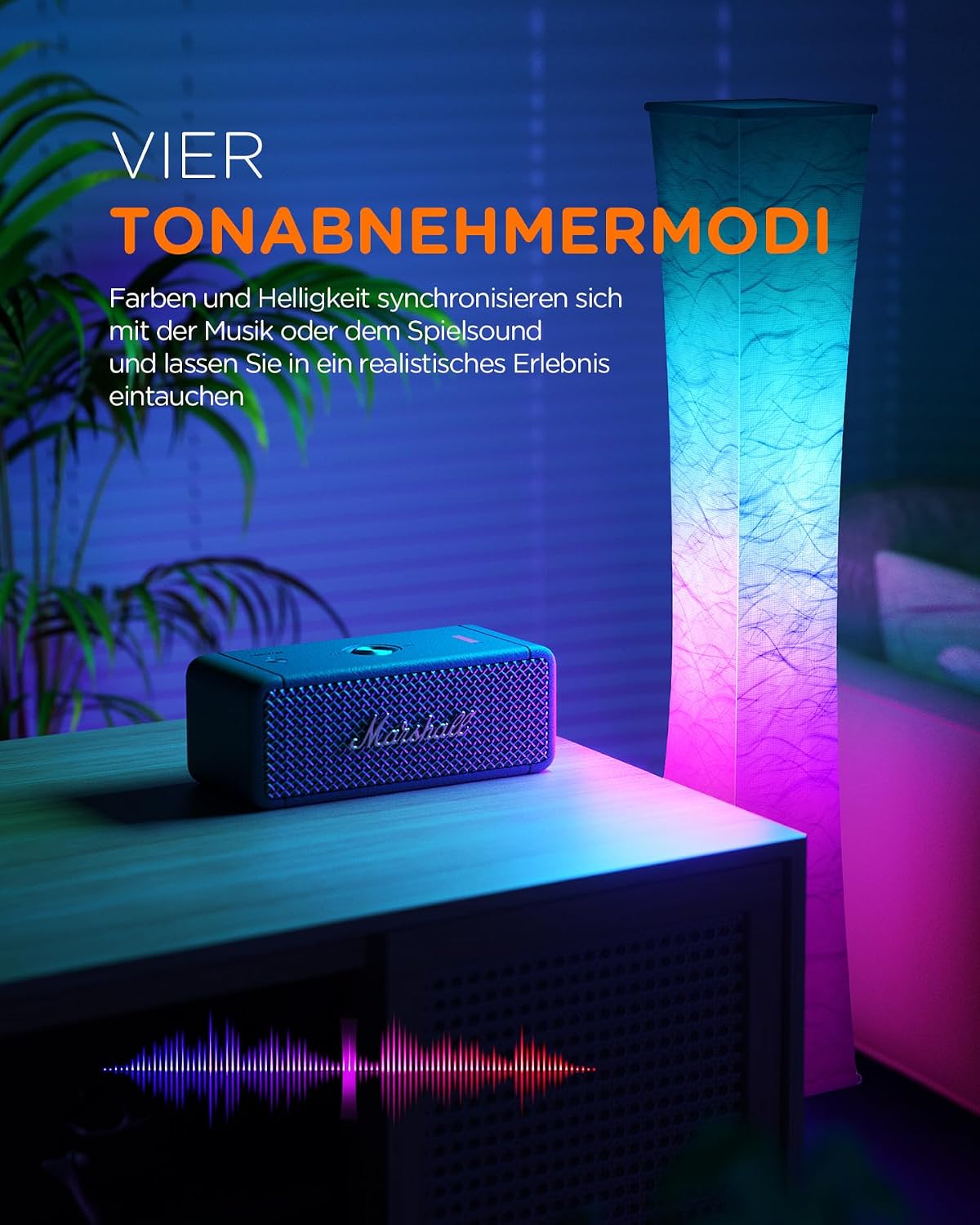 Detalle 2 de Tomons dimmbare RGB-LED-Stehlampe mit Fernbedienung und Musiksynchronisation