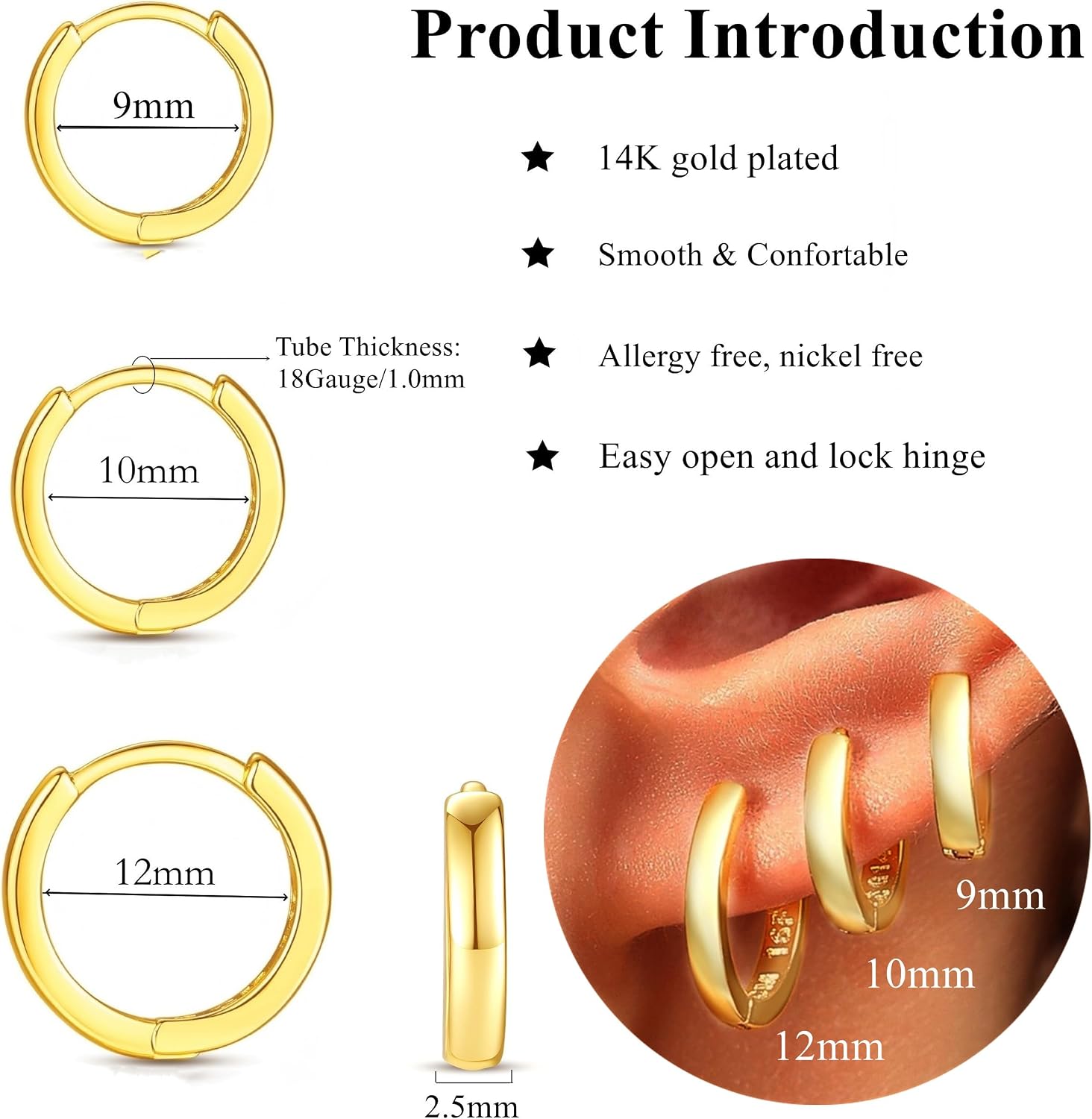 Detalle 2 de ORANGELOVE Huggie Hoop Earrings, 14K Gold-Plated