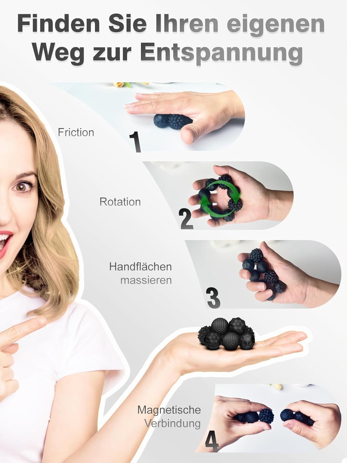 Thumbnail 6 de Silikon Magnetkugeln Fidget Toys – 8er-Set, magnetische Sensorik-Bälle in Schwarz