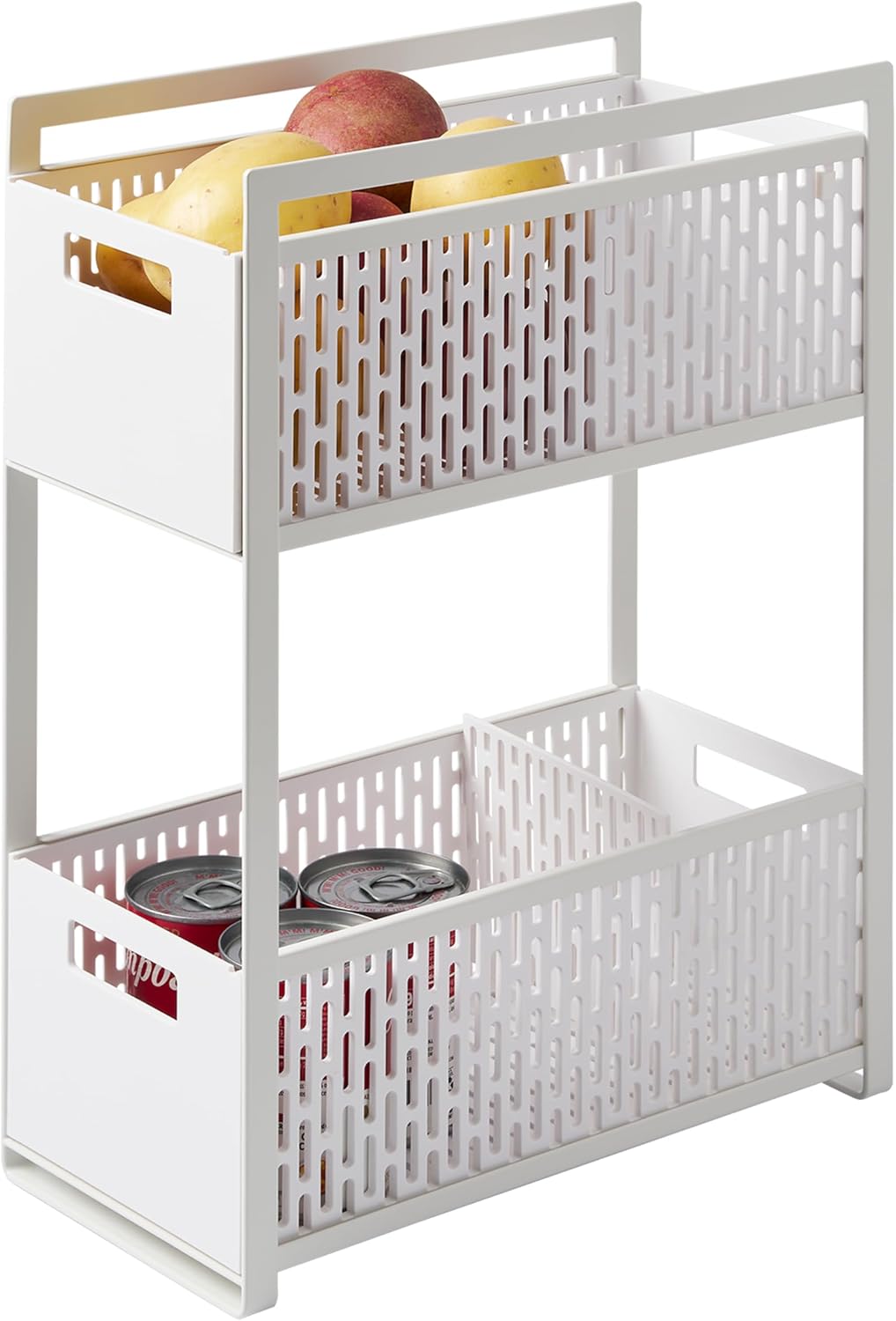 YAMAZAKI 5218 TOWER – dwupoziomowy stojak z koszami, biały, ABS i stal