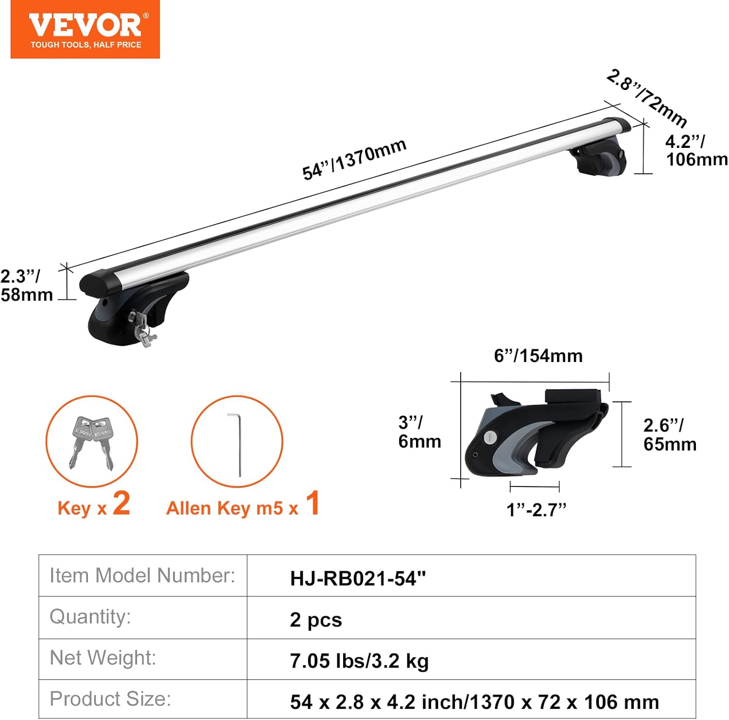 Thumbnail 6 de VEVOR barre trasversali portapacchi 90 kg
