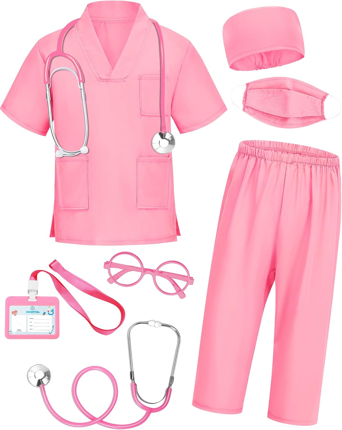 Detalle de ICECUTE Kids' Doctor Scrubs Costume, 7-Piece Set with Working Stethoscope