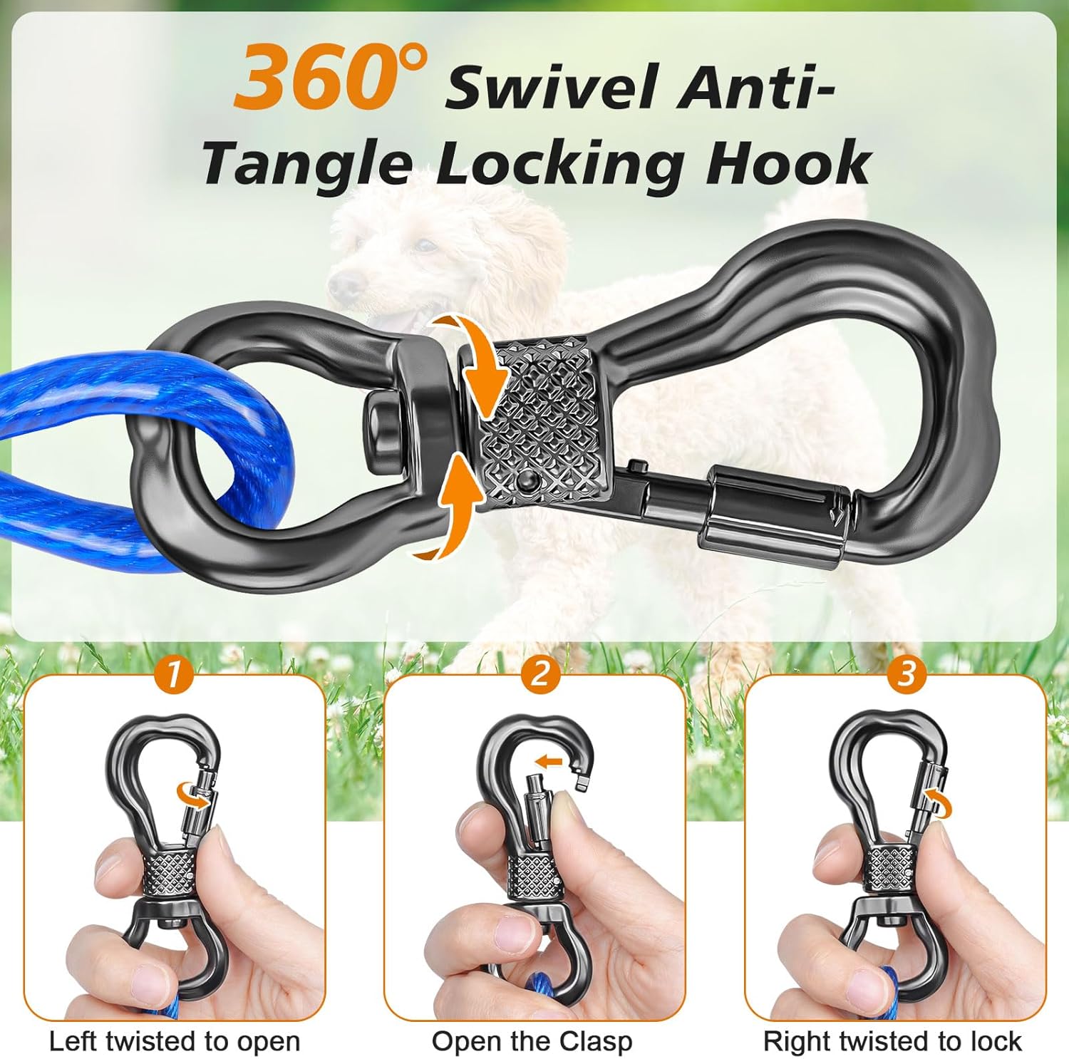 Detalle 2 de Tresbro 120FT Dog Tie Out Cable with Spring
