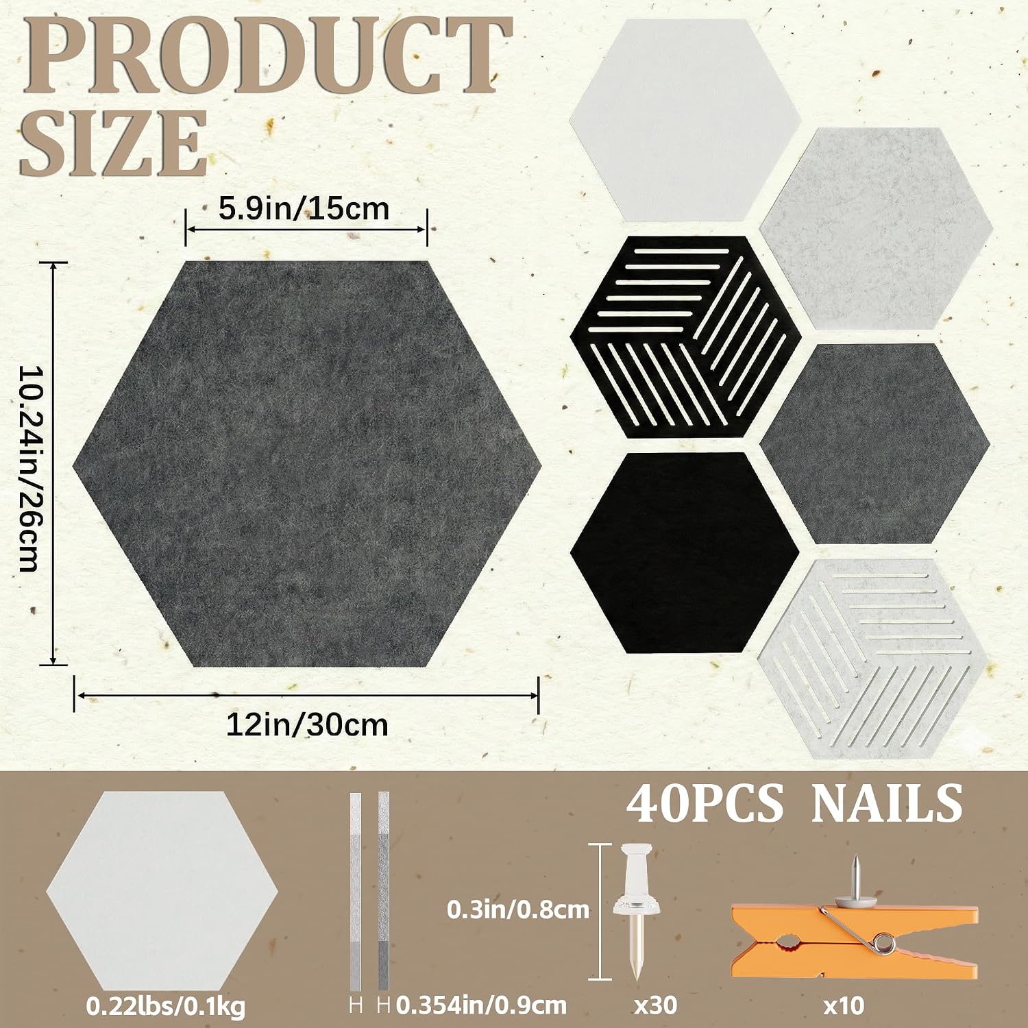 Detalle de Uoisaiko UY-US-10060-Q8 Felt Bulletin Board Tiles, Grey Hexagon 8-Pack