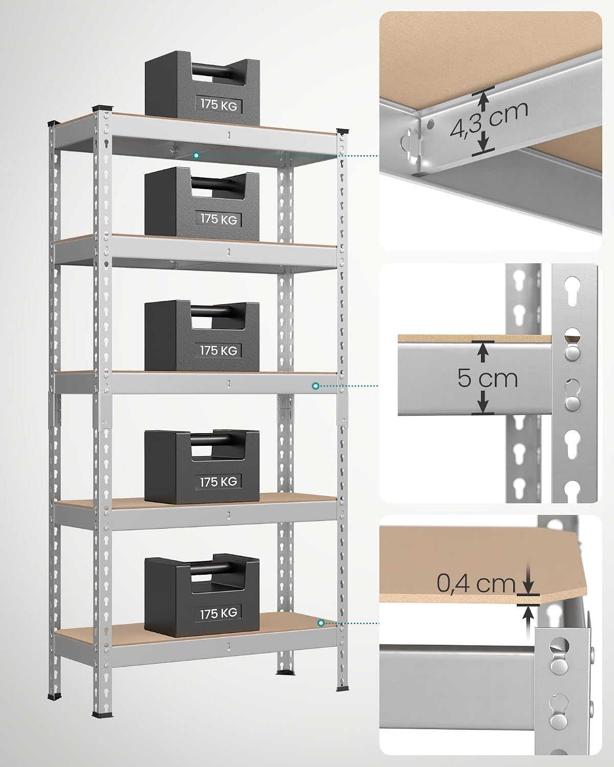 Detalle 2 de SONGMICS GLR300EZ03 förvaringshylla med 5 hyllplan, silver
