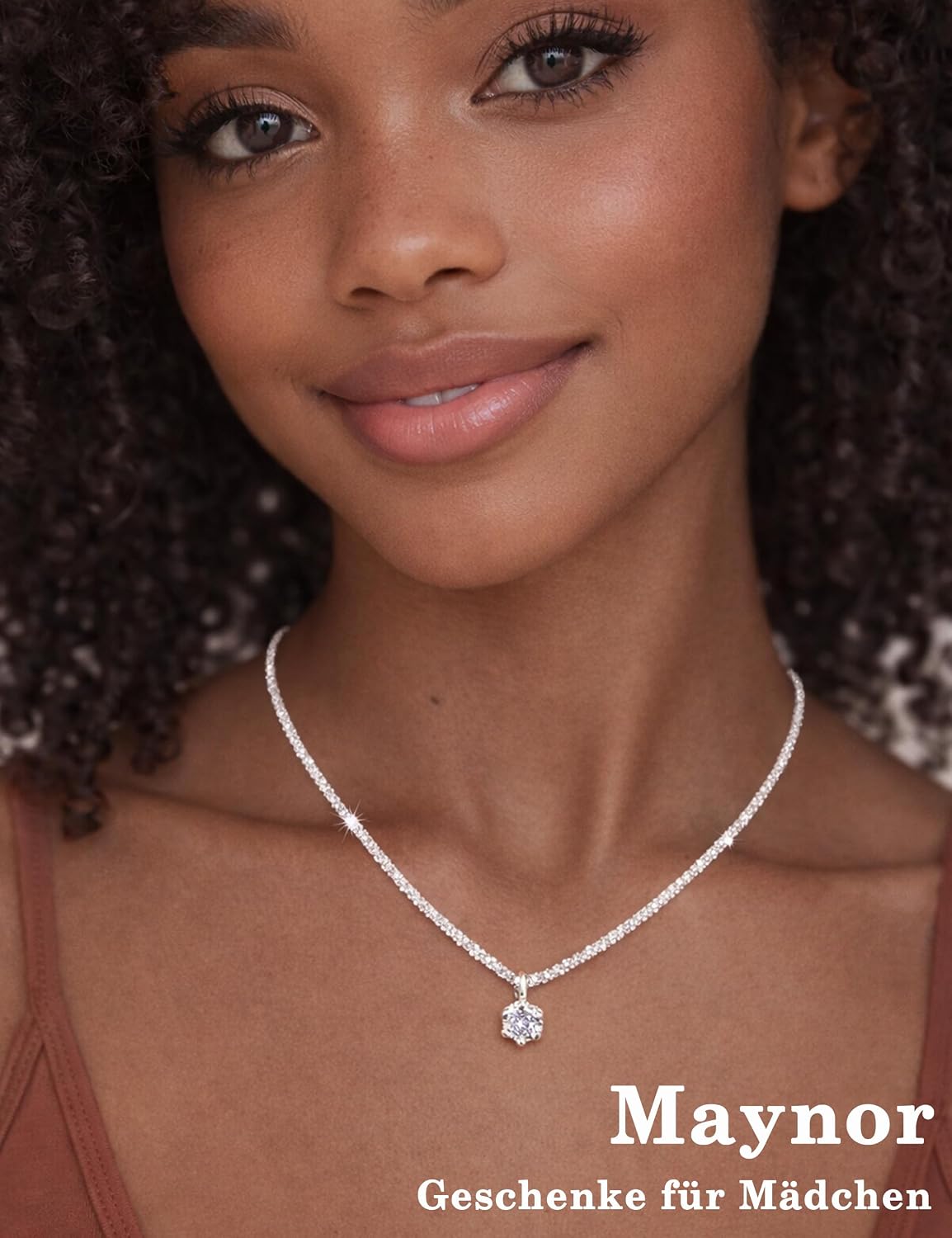 Detalle 2 de Maynor Geburtsstein Halskette Damen – 925 Sterling Silber mit Zirkonia-Anhänger in 12 Farben