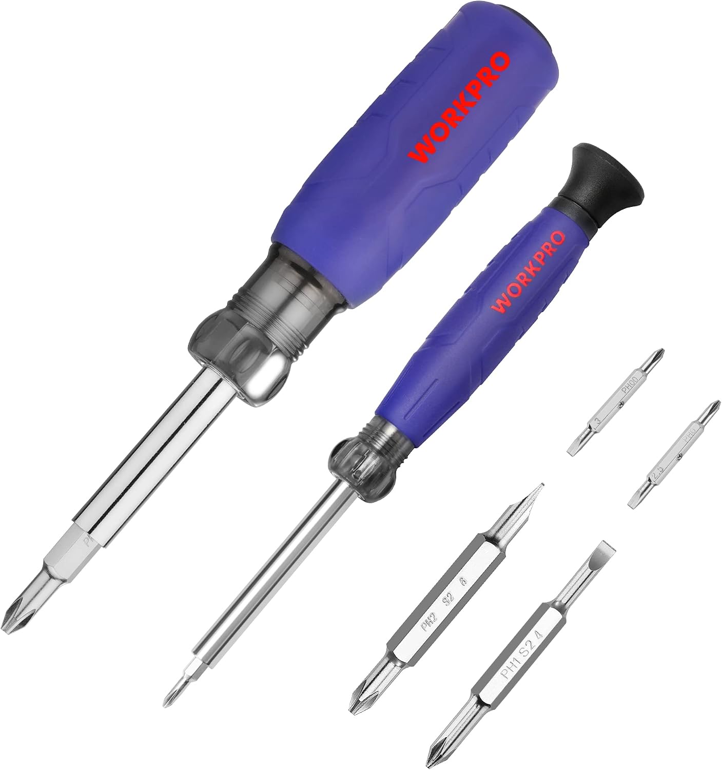 Detalle de WORKPRO Set di 2 cacciaviti multifunzione: universale 6 in 1 e di precisione 4 in 1, doppia punta intercambiabile