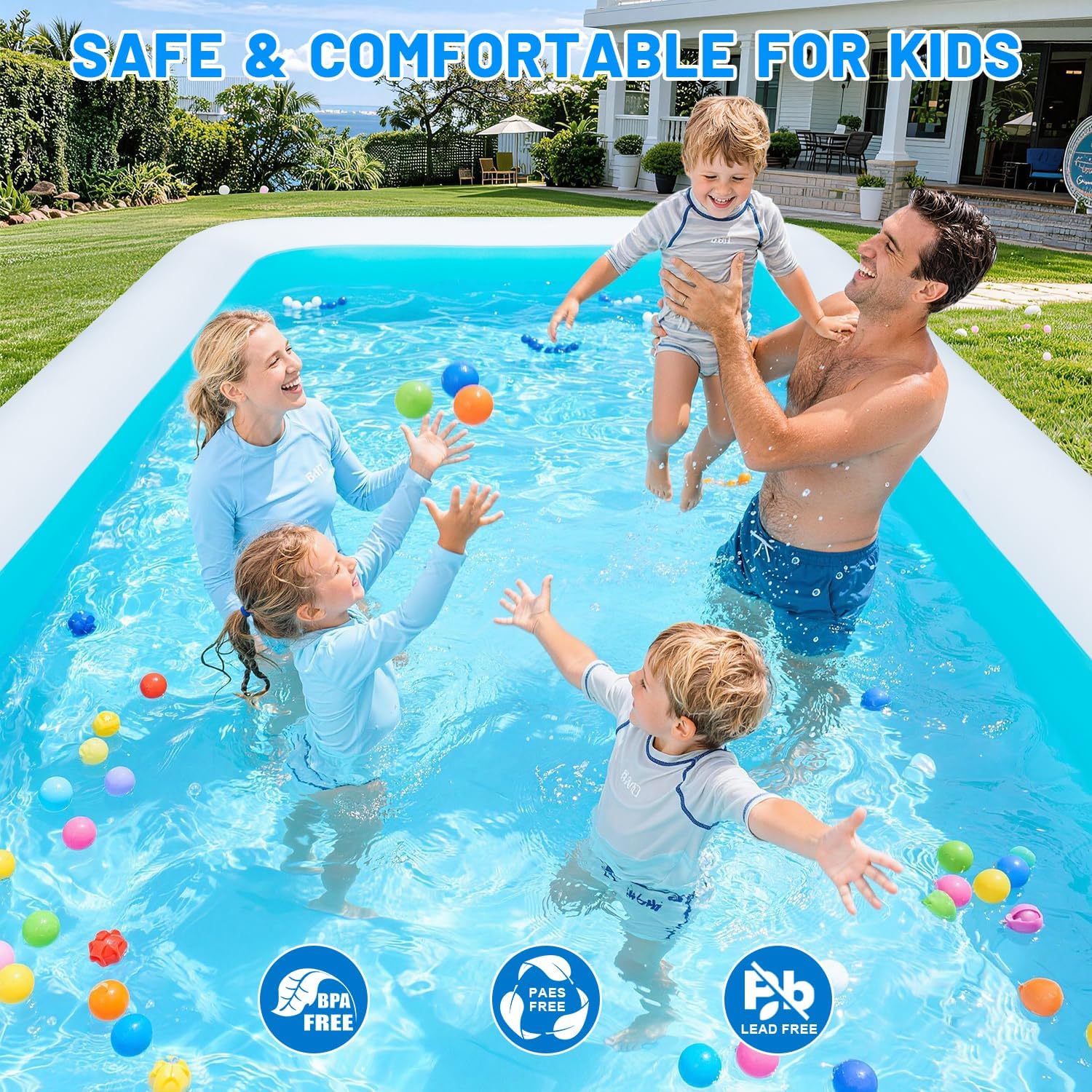 Detalle de Cinlinso Extra Large Inflatable Pool – 165 x 76 x 22 inches