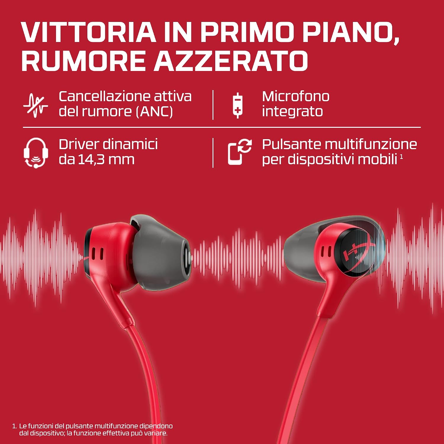 Detalle de HyperX Cloud auricolari con connettore a 90° e microfono integrato (rosso)
