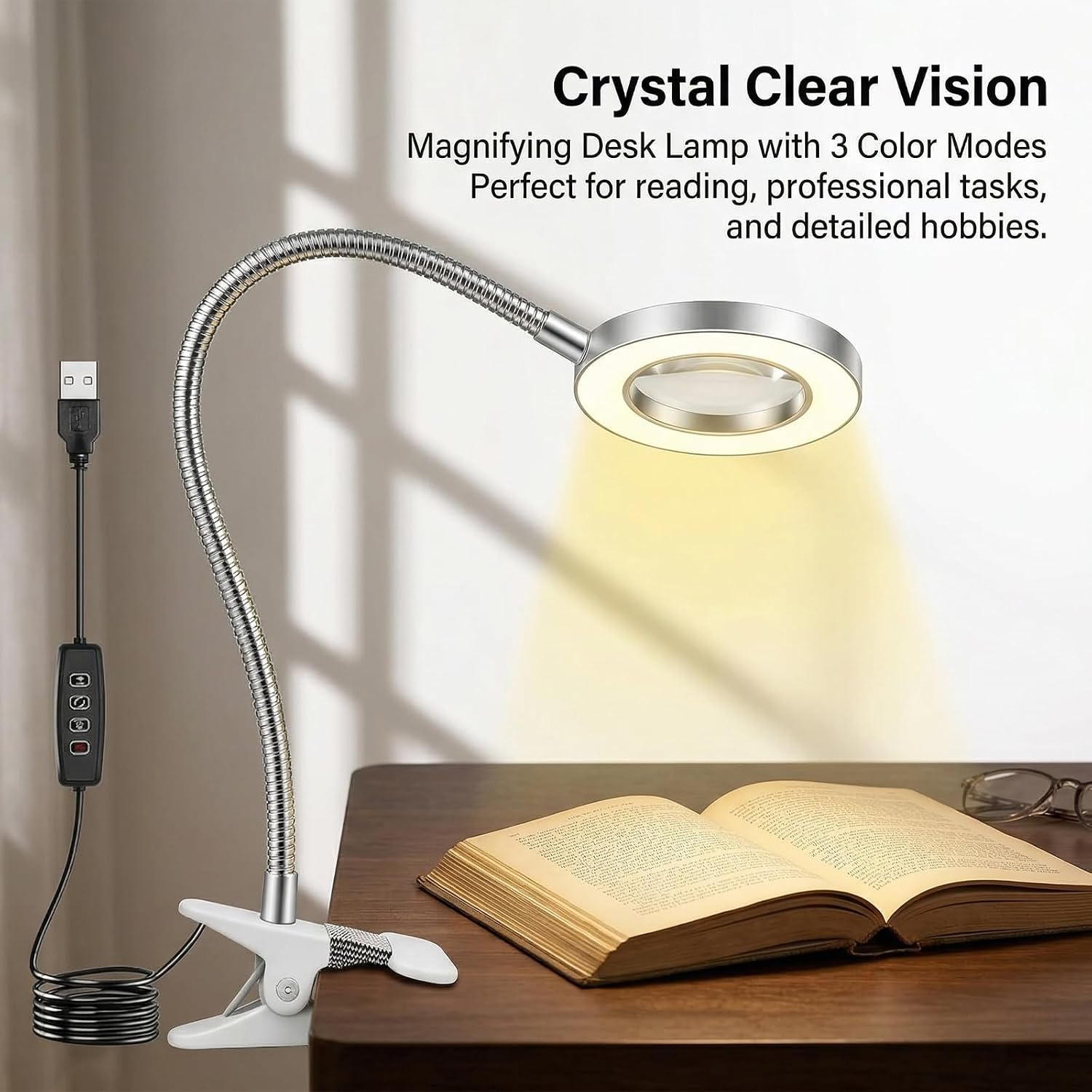 Detalle 2 de Magnifying Glass with Light and Stand, 10X Magnifiers Lamp with Clamp (Silver)