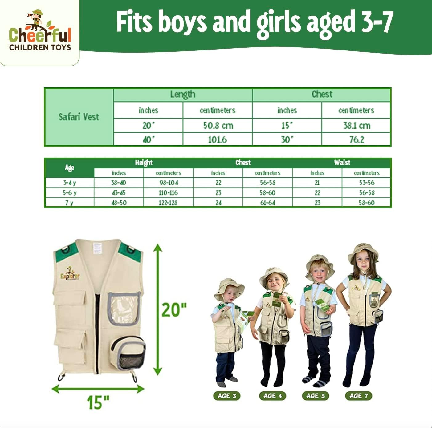 Detalle de Cheerful Children Toys Kids Explorer Costume Kit: Safari Vest, Hat, and Educational Handbooks