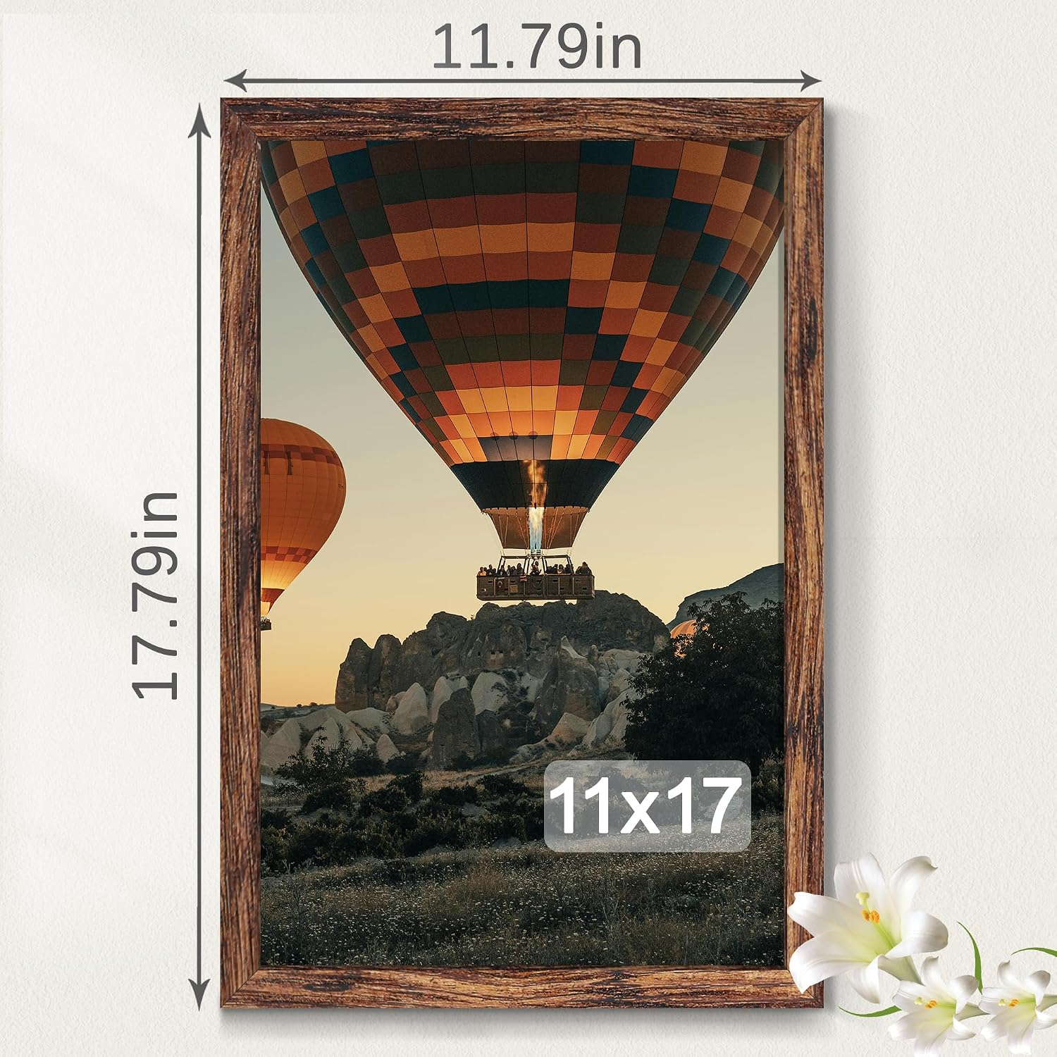 Detalle de Fisnish 11x17 Brown Picture Frame, Engineered Wood, Wall Mount