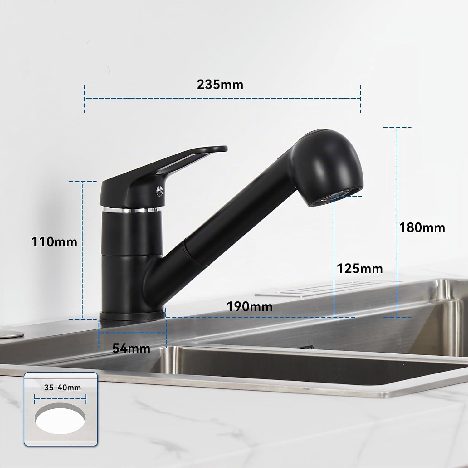 Thumbnail 4 de AuraLum Rubinetto cucina doccetta estraibile nero moderno, monocomando girevole 360° con 2 getti