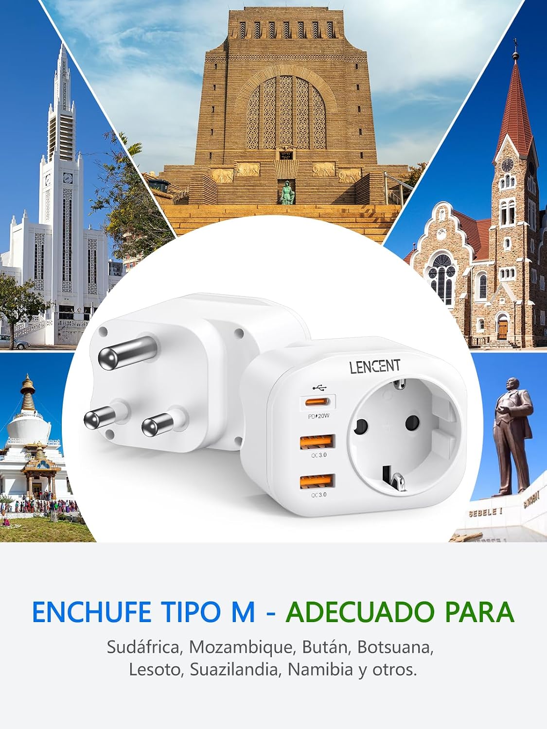 Detalle 2 de LENCENT Adaptador Enchufe Sudáfrica PD20W