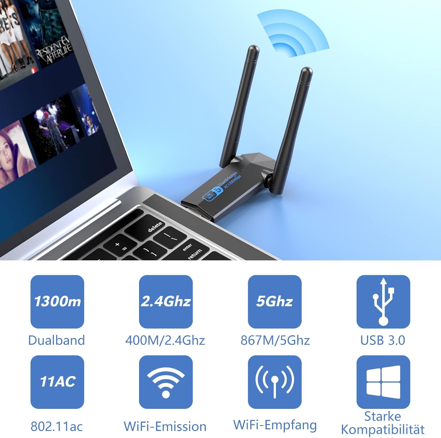 Detalle de ElecMoga 1300Mbps USB WLAN Stick