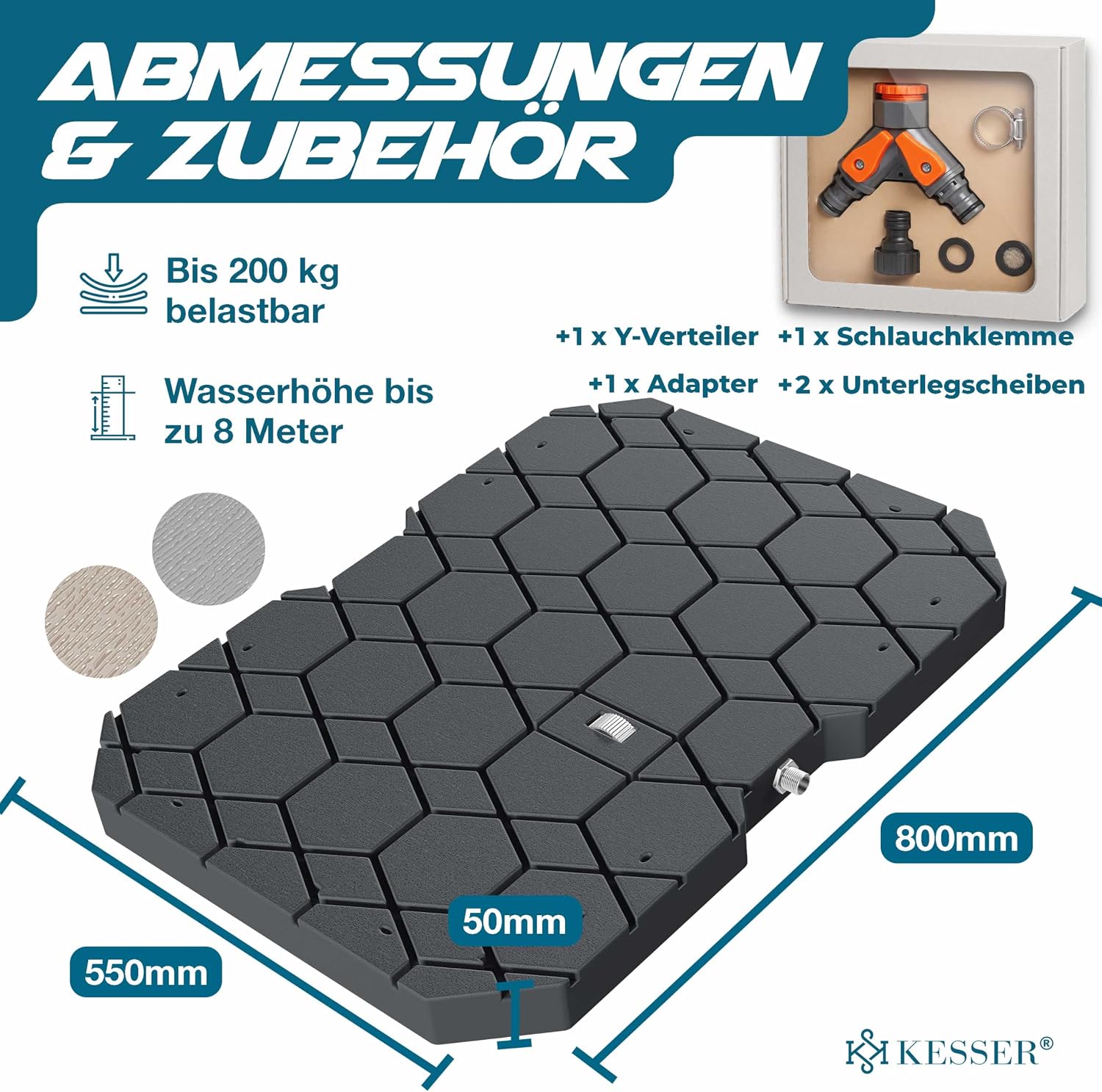 Detalle de KESSER Bodendusche Geo Gartendusche – robuste, rutschfeste Dusche für Groß & Klein im Außenbereich