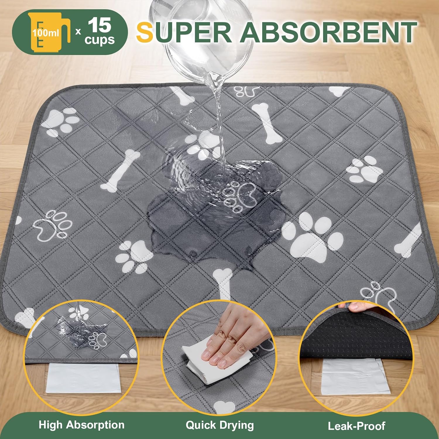 Detalle de Gimars2 Pezzi tappetini lavabili 60×50 cm per addestramento e assorbenza