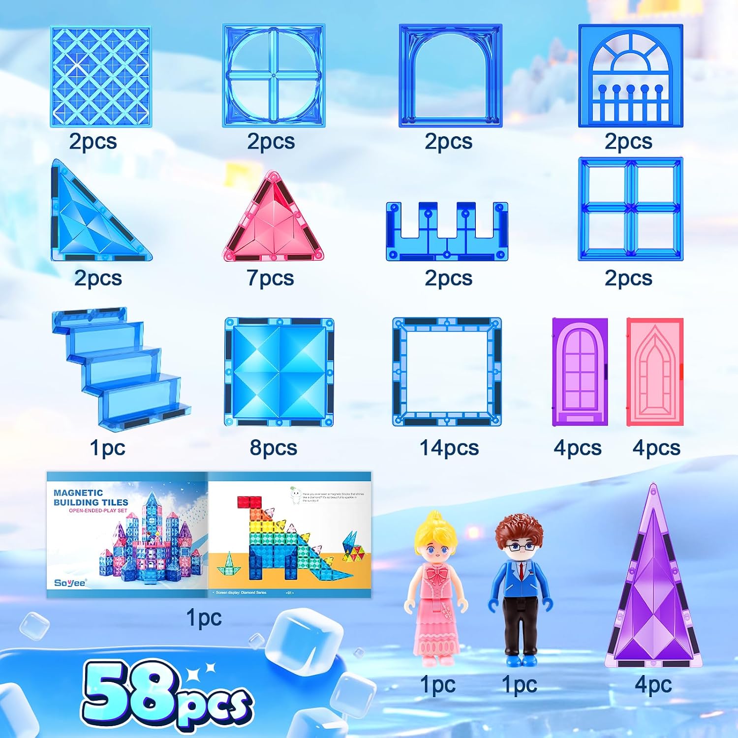 Thumbnail 2 de Magnetische Bausteine 58 Stück Spielset für Kinder 🧩