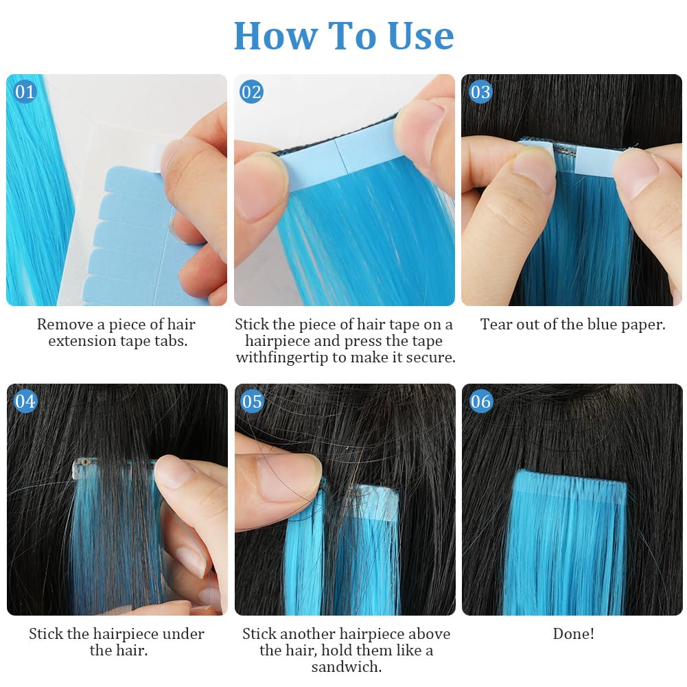 Detalle de LOPHE – Lot de 180 bandes adhésives double face pour extensions de cheveux (4 x 0,8 cm, bleu)