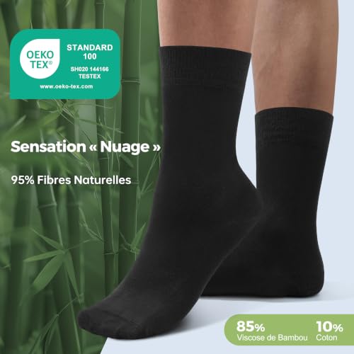 Thumbnail 1 de FALARY Homme Chaussettes Bambou Anti-Transpiration et Anti-Odeur – Lot de 6, Noir (43-46)