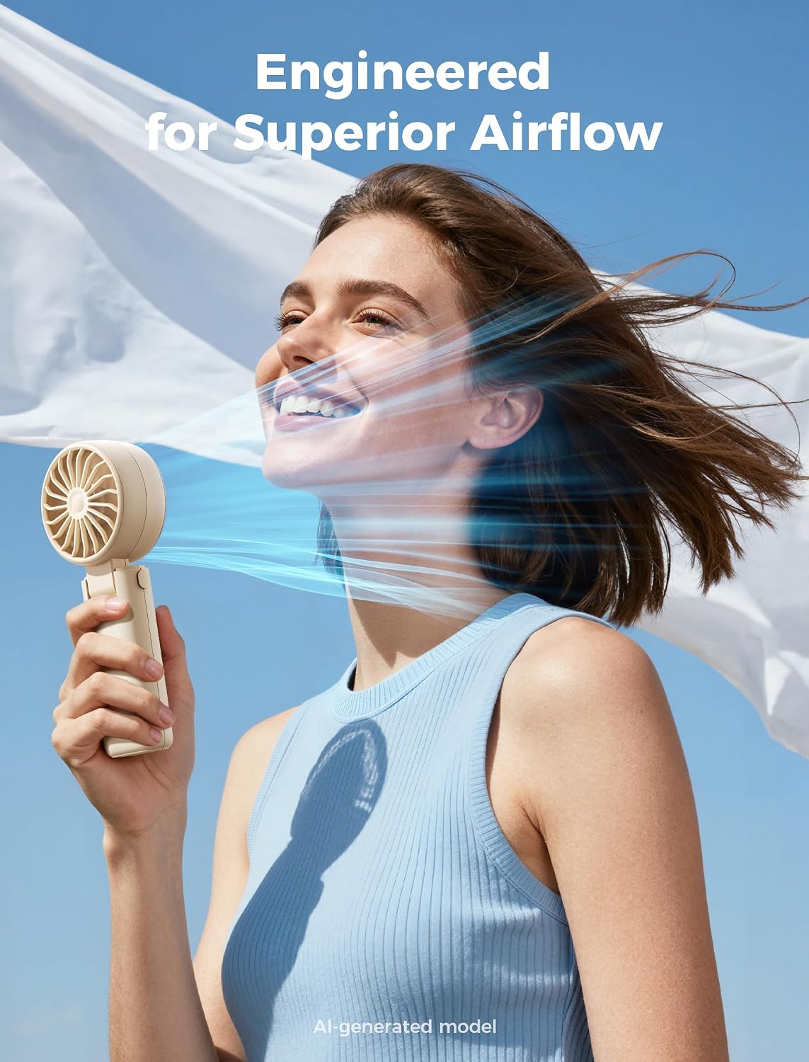 Detalle de Aecooly Mighty Portable Handheld Fan — 20H Max, 5 Speeds, 3 Modes, USB Rechargeable