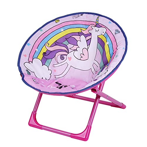 Outplea Regenbogen Einhorn Kinder Campingstuhl Faltbar – Rosa Mondstuhl KLappbar, Tragbarer Kleinkindstuhl für Garten, Picknick und Camping