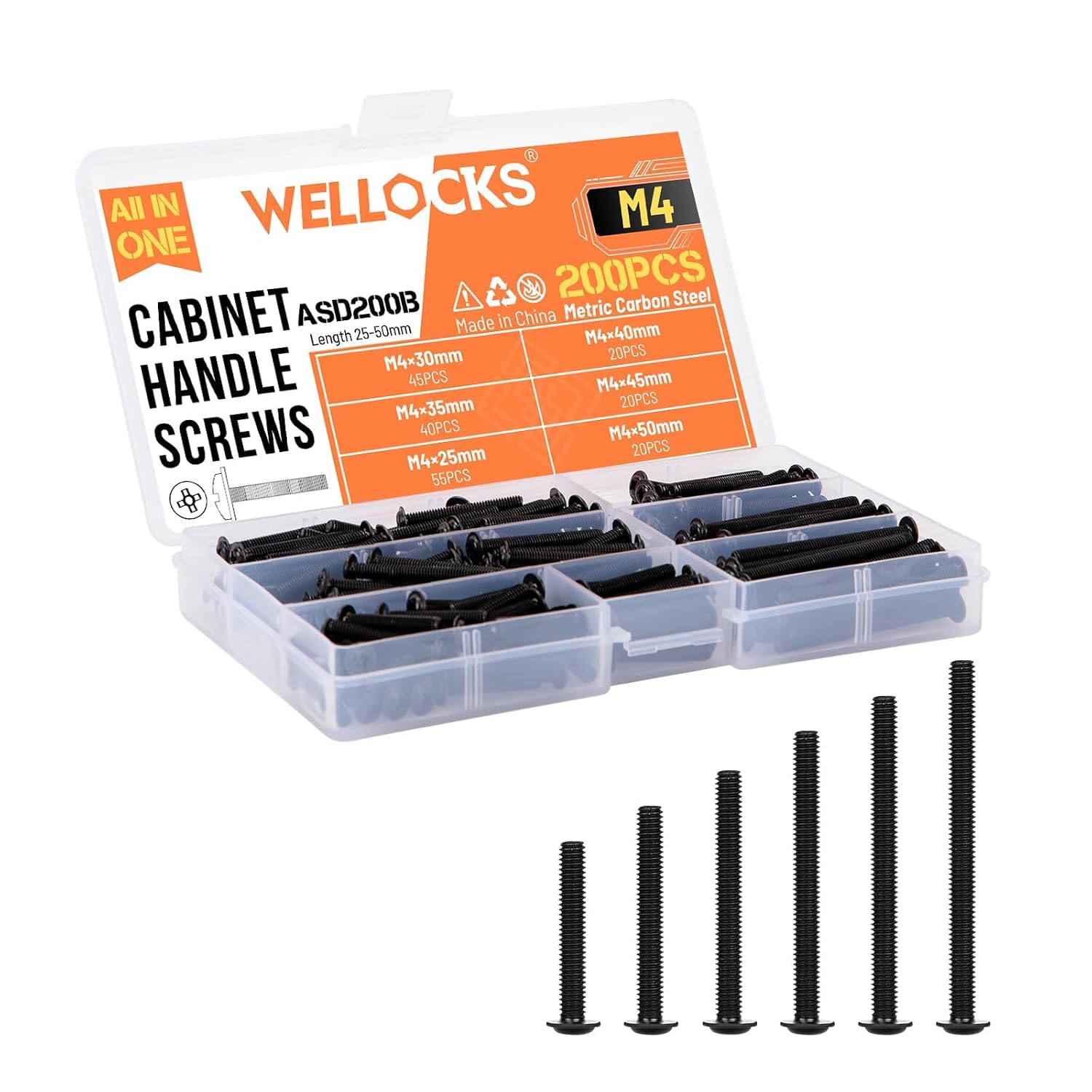 Detalle de WELLOCKS D150 M4 Cabinet Screws, 25–50 mm, 200-Piece Assortment