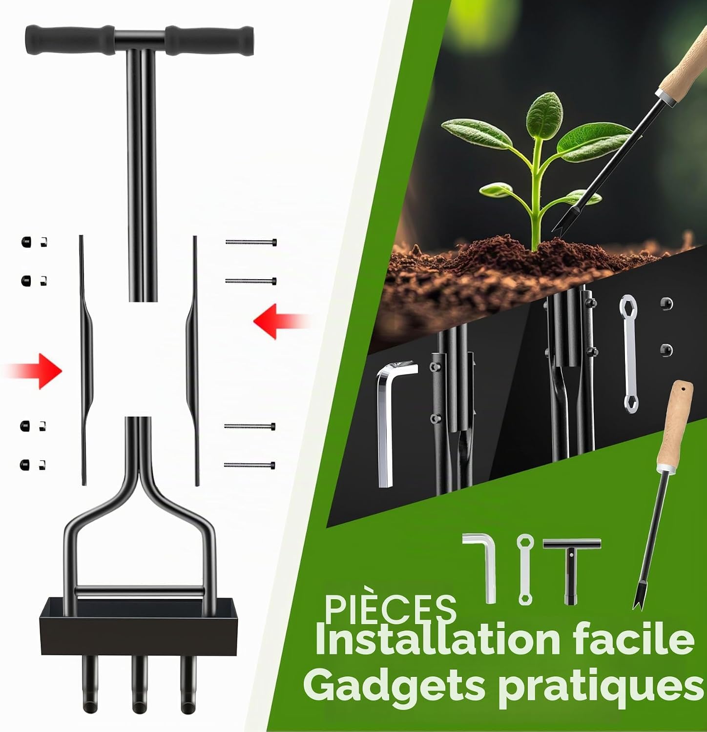Thumbnail 6 de Kedoxi Lawn Aerator Coring Tool 3 Core handmatige gazonbeluchter met opvangbak