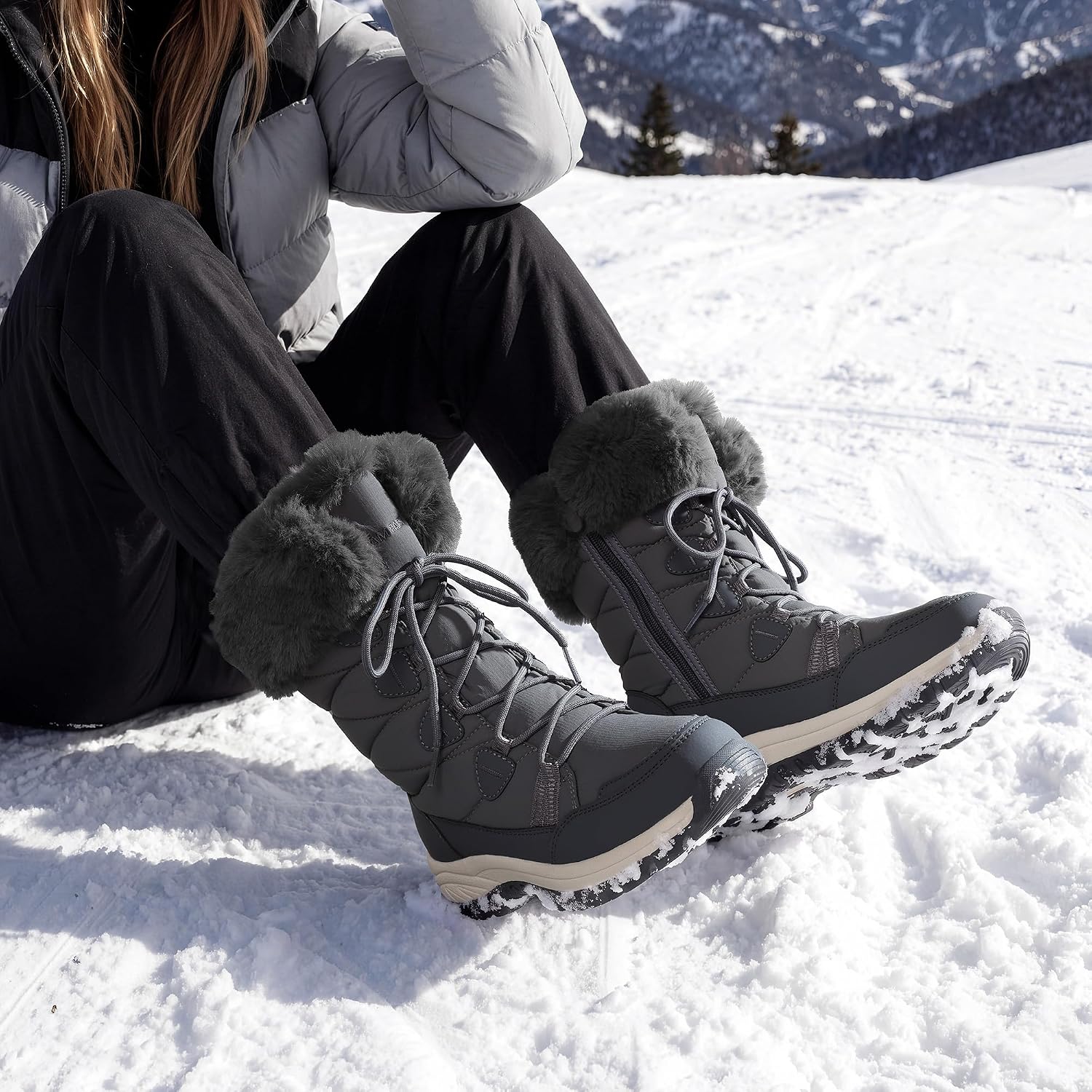 Detalle de DREAM PAIRS Women's Waterproof Mid-Calf Snow Boots with Faux-Fur Lining