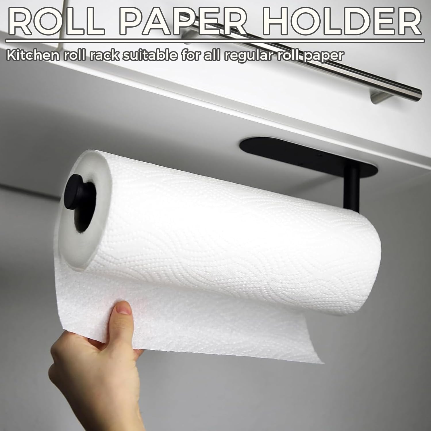 Detalle 2 de 1 Küchenrollenhalter Ohne Bohren – Abroll-Bremse, Selbstklebend, Edelstahl Schwarz (Premium 304)