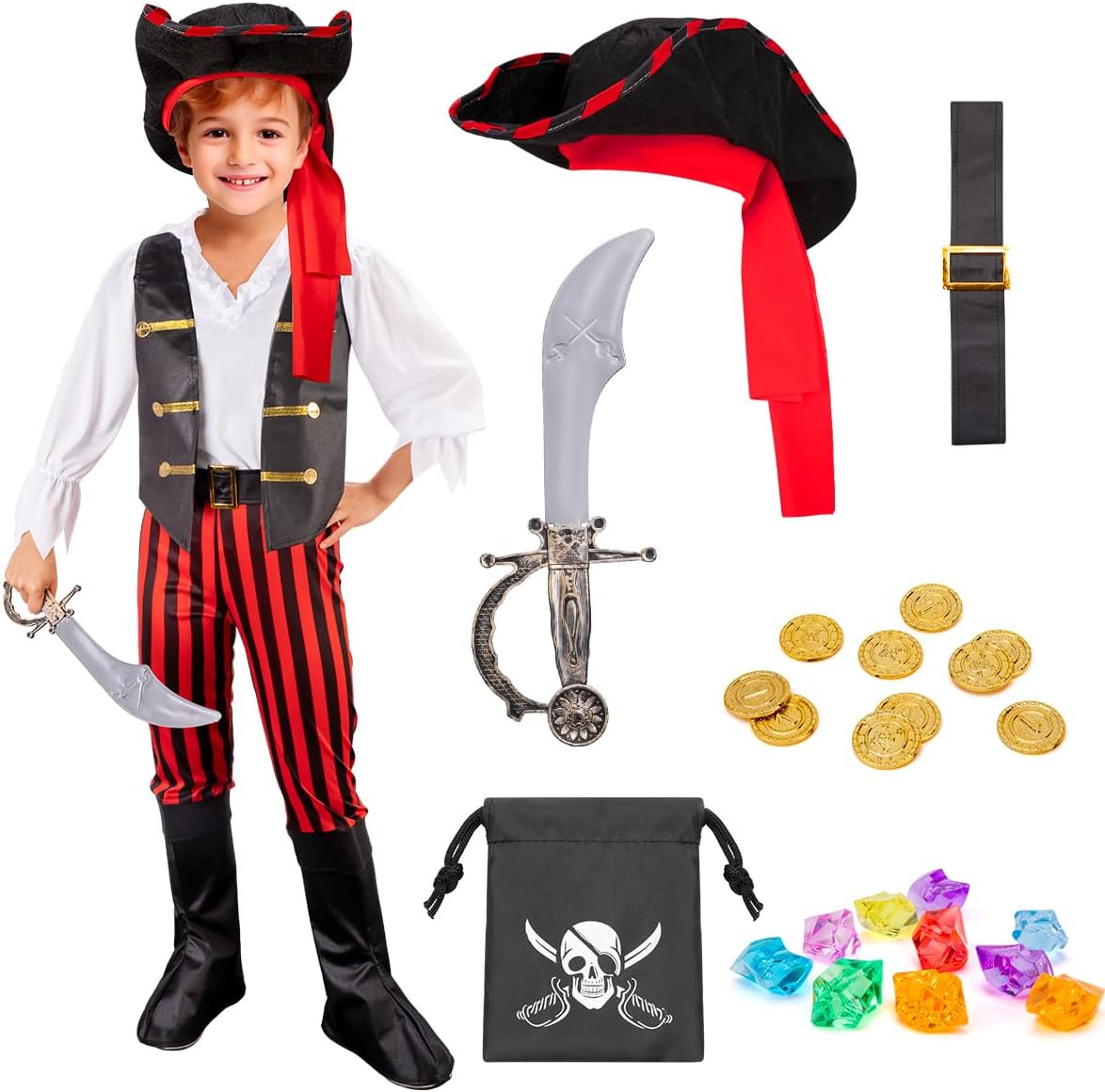 Detalle de MELAND Pirate Costume Kids: Complete Dress-Up Set for 3–10 Year Olds