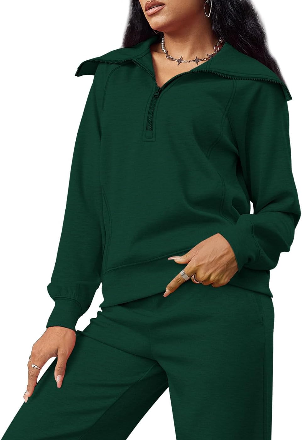 Detalle de XIEERDUO XIEERDUO123 Women's Lounge Set, Half-Zip Sweatshirt and Wide-Leg Pants