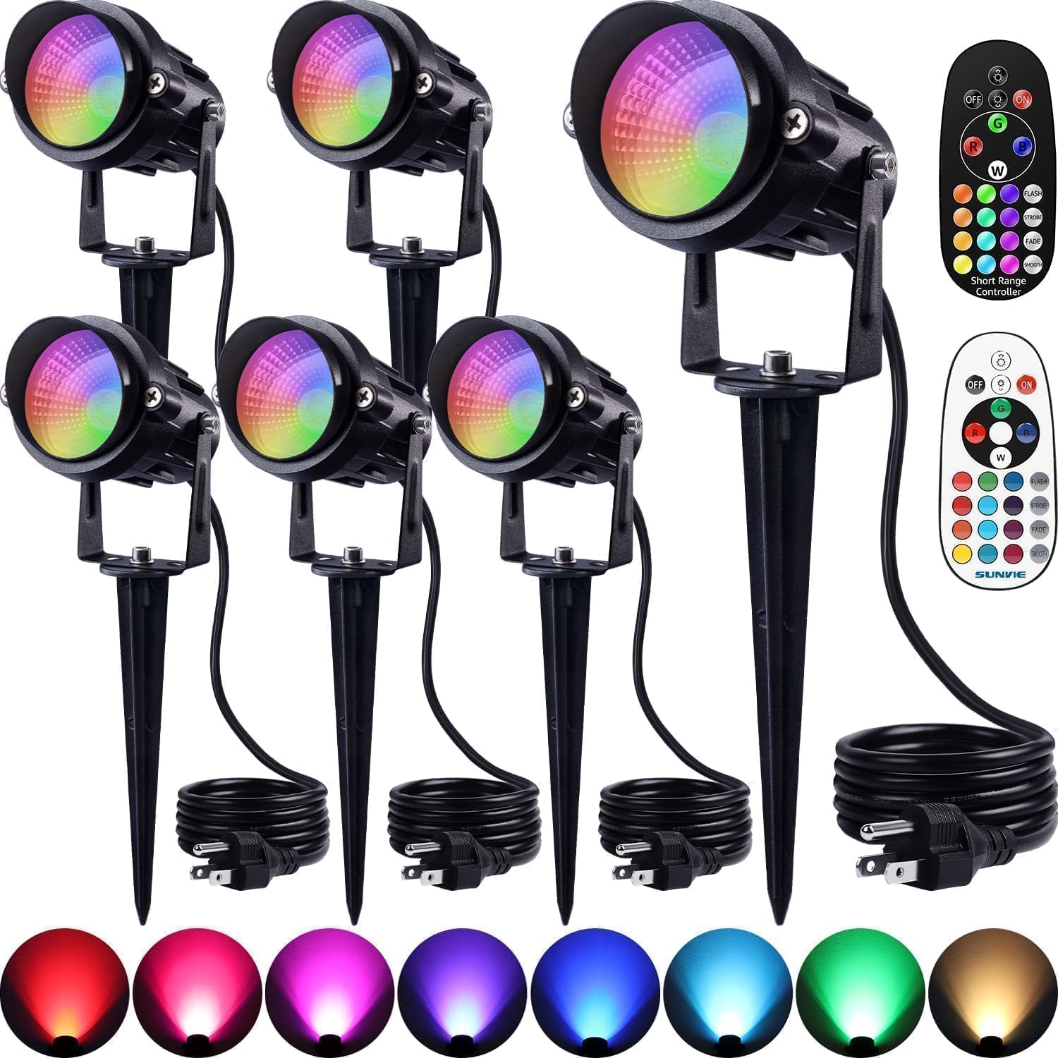 Detalle de SUNVIE RGBW Outdoor Spotlights, 12W LED, 16 Colors, IP65, 6-Pack
