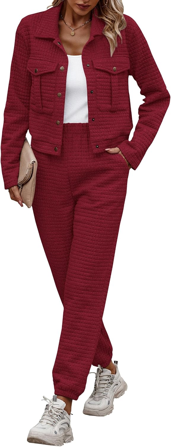 Detalle 2 de PRETTYGARDEN Womens Two Piece Sets fall shacket tracksuit