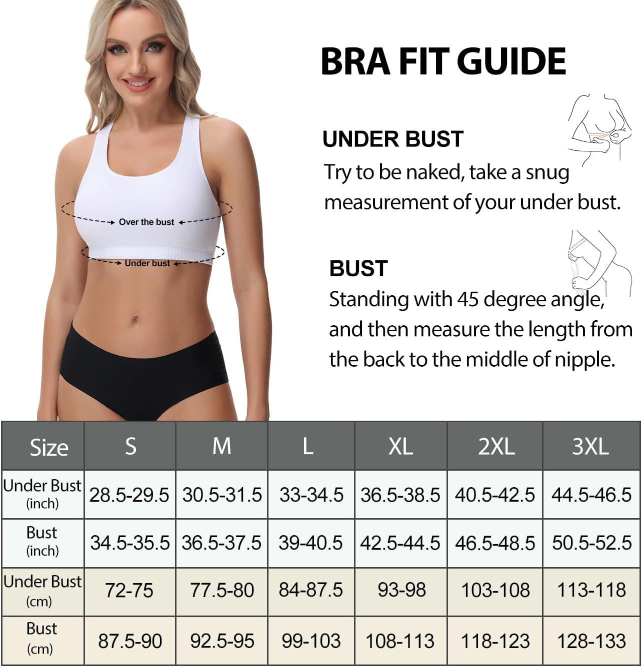 Detalle de wirarpa Bustier Damen Baumwolle Ohne Bügel T-Rücken – 3er Pack