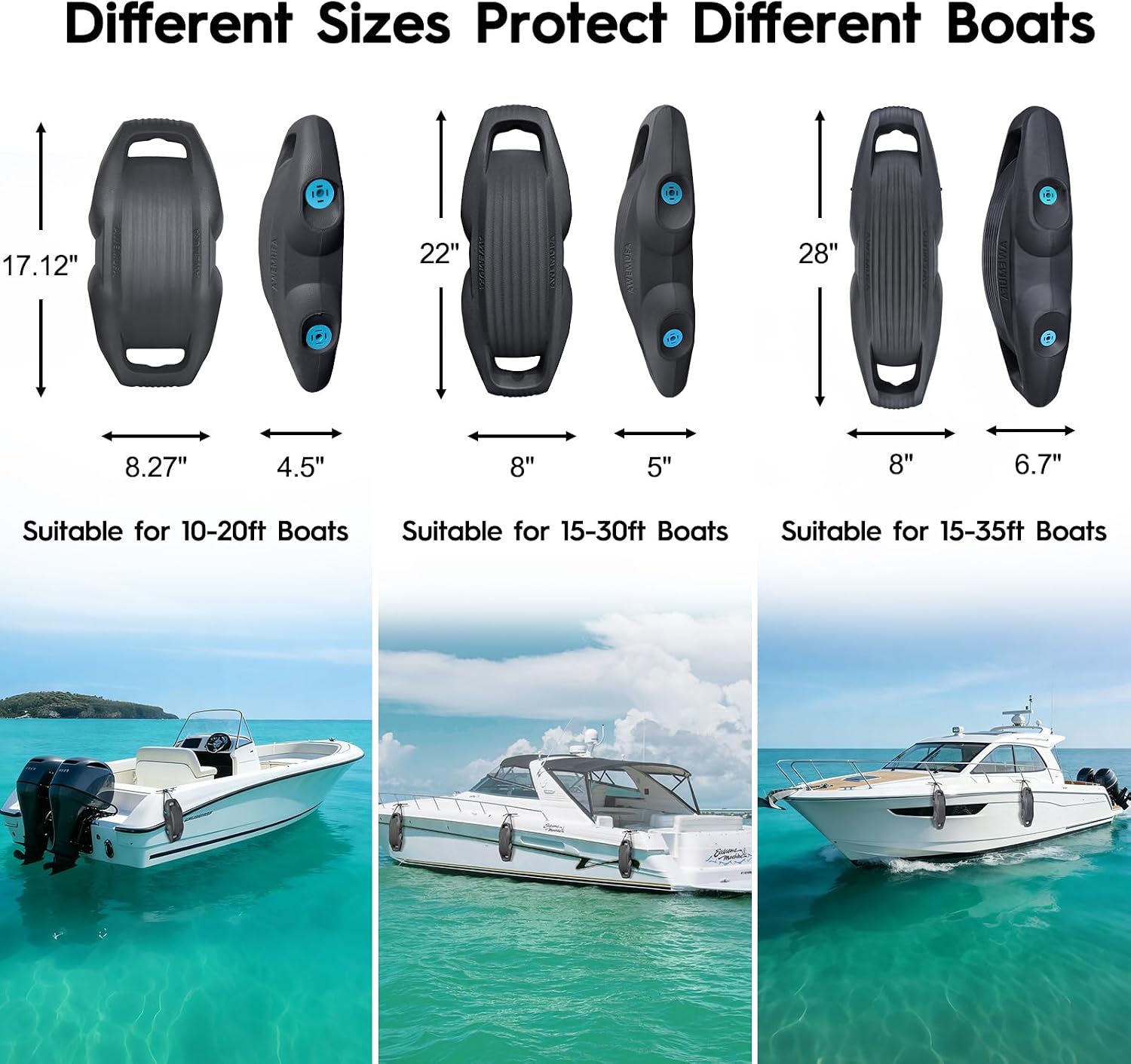 Detalle 2 de AWEMUFA Boat Fenders: Easy-Install Dock Bumpers for Pontoon, Bass, Jet Ski, and Fishing Boats