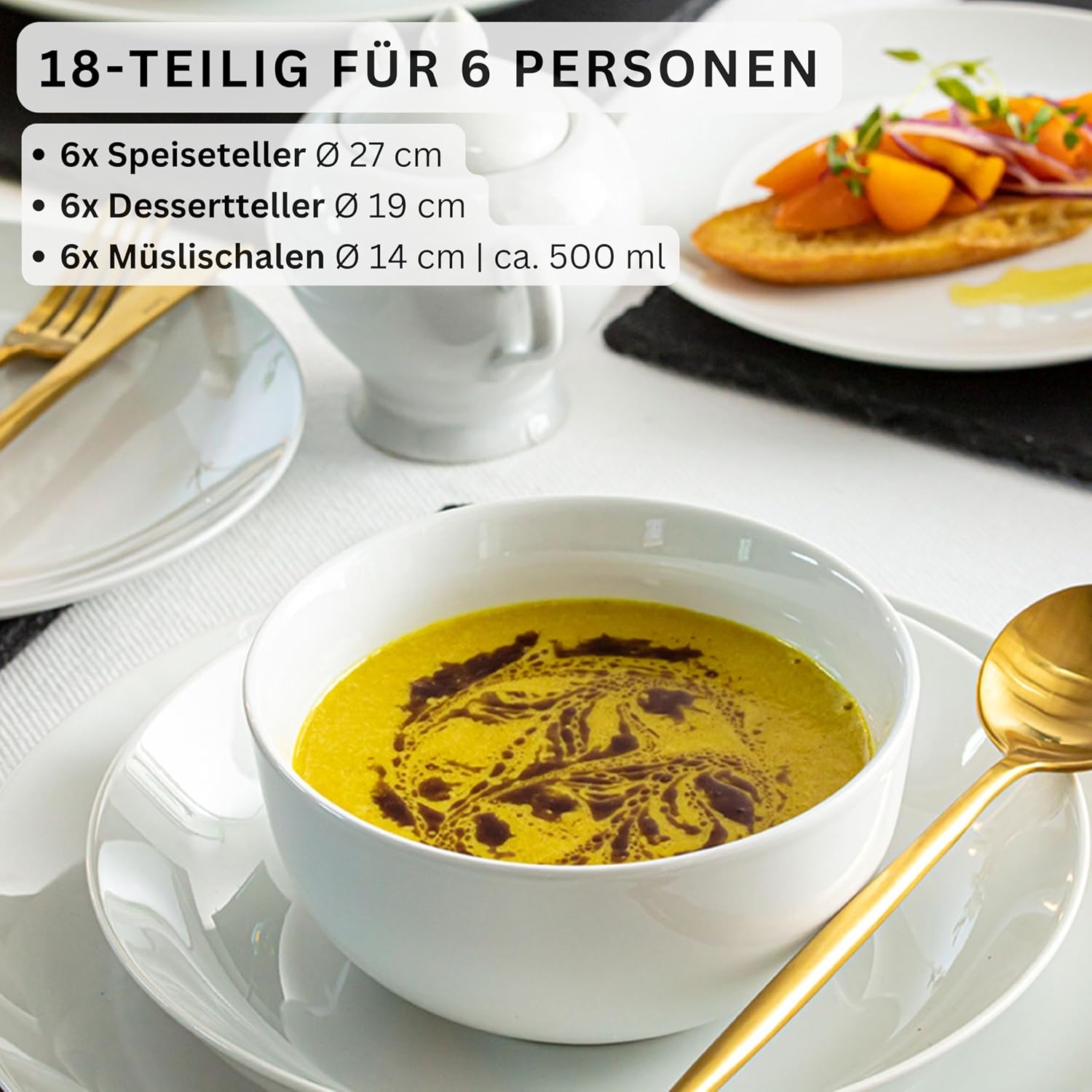 Detalle de SÄNGER New Port Tafelservice weiß (18-teilig) für 6 Personen aus Porzellan