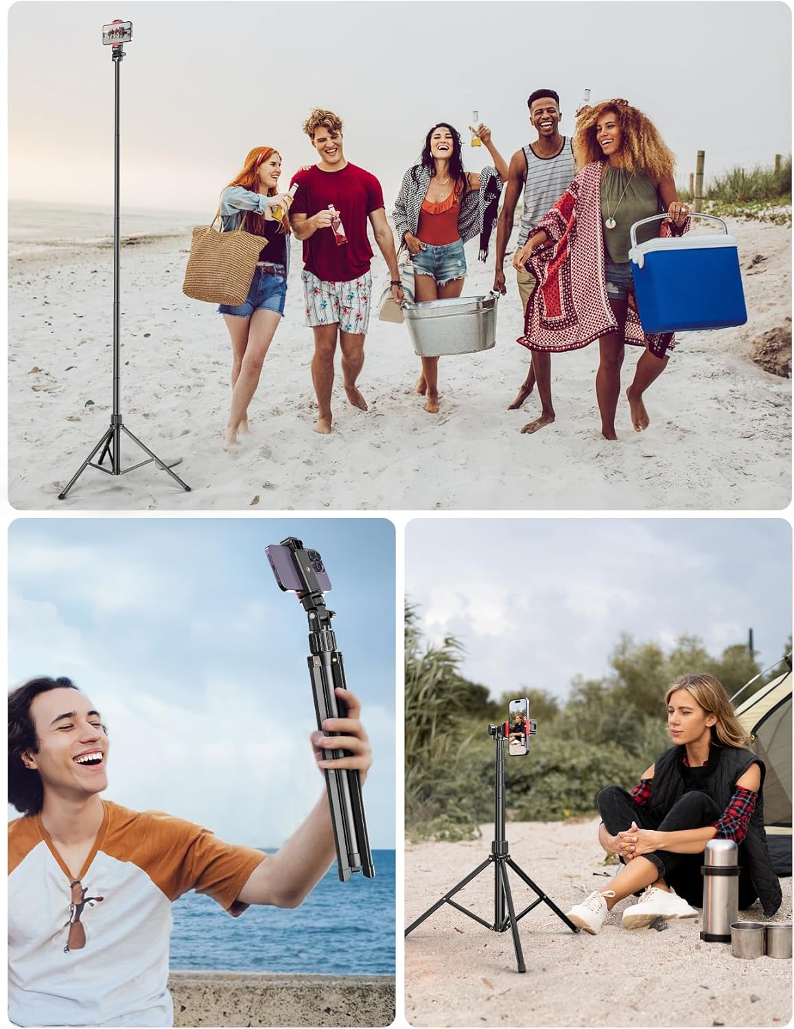 Thumbnail 5 de 210cm Handy Stativ für Smartphone mit Bluetooth-Fernauslöser – Aluminium, 30-cm-Basis & 1/4”-Gewinde