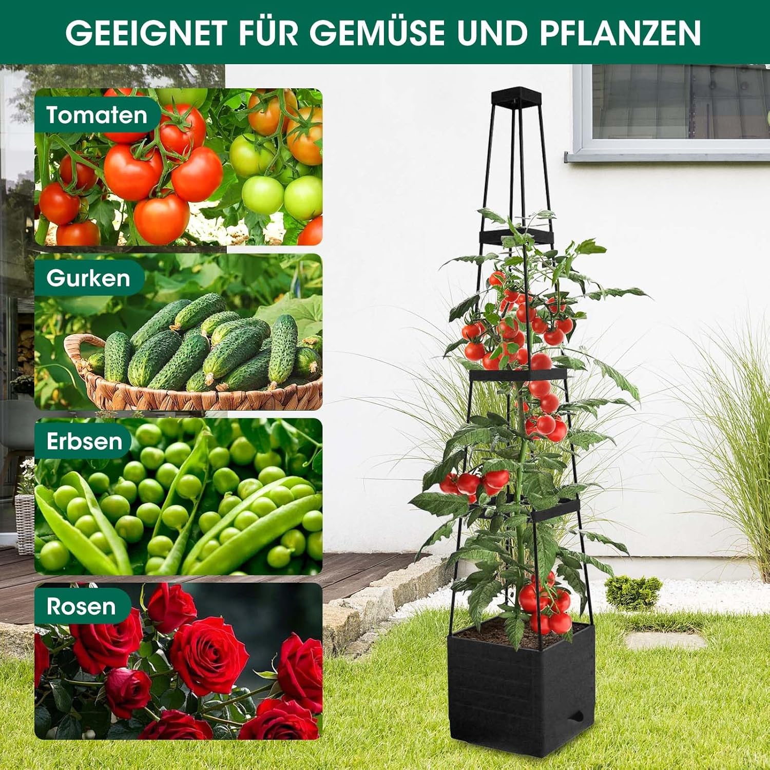 Thumbnail 3 de MYMULIKE Tomatentopf-Set mit Rankhilfe (2 Stück) und Selbstbewässerung bis 145 cm