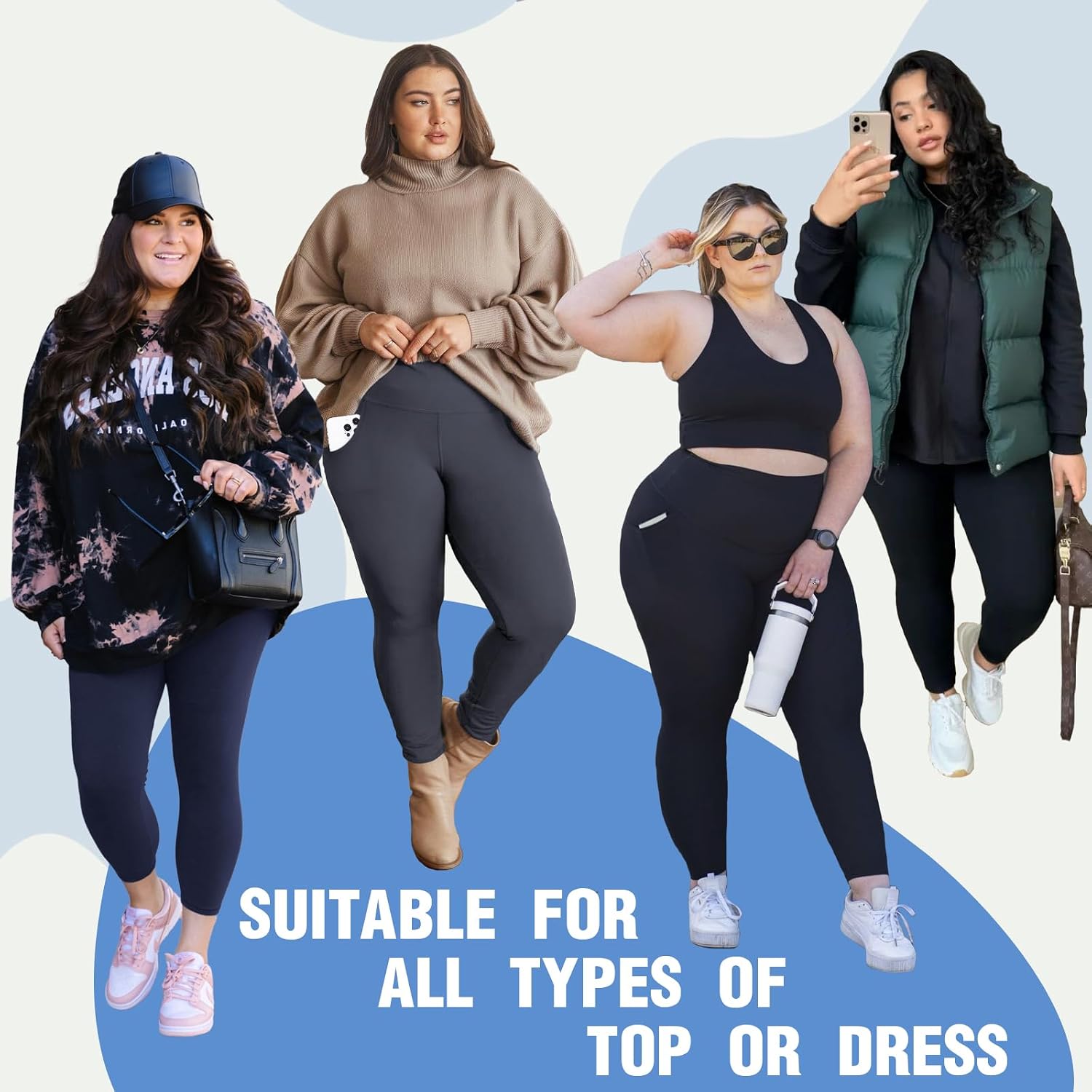Detalle de CTHH 3-Pack Plus-Size Leggings for Women, High-Waisted Stretch, XL–4XL